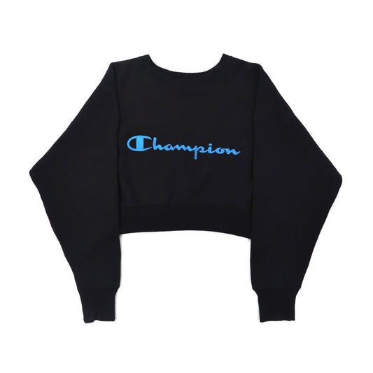 Champion × EMODA クロップドスウェット M ブラック REVERSE WEAVE COMPACT VOLUME TOP CWSL009-EMODA-古着