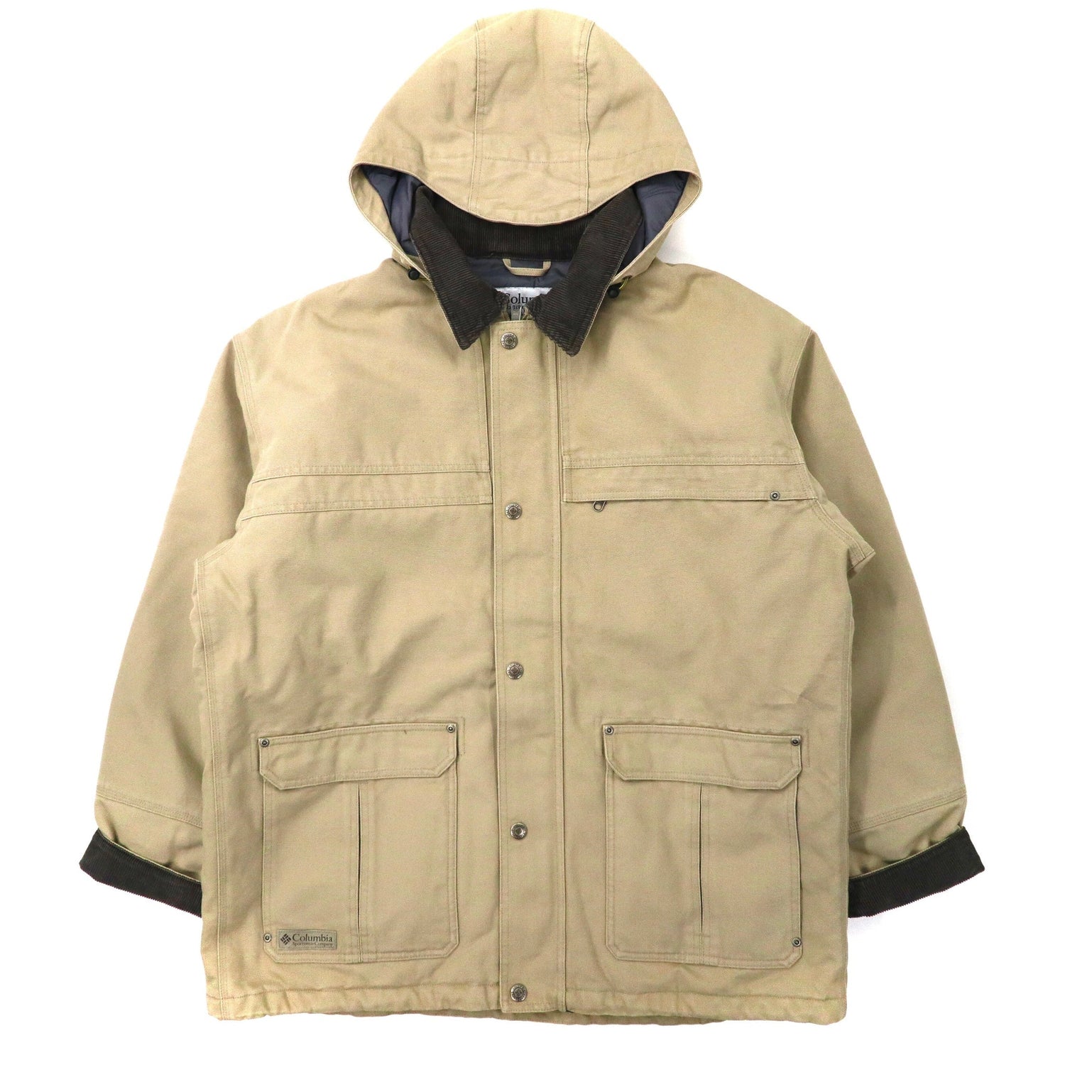 COLUMBIA Duck Puffer Jacket Hooded Work Jacket XL Beige Cotton 