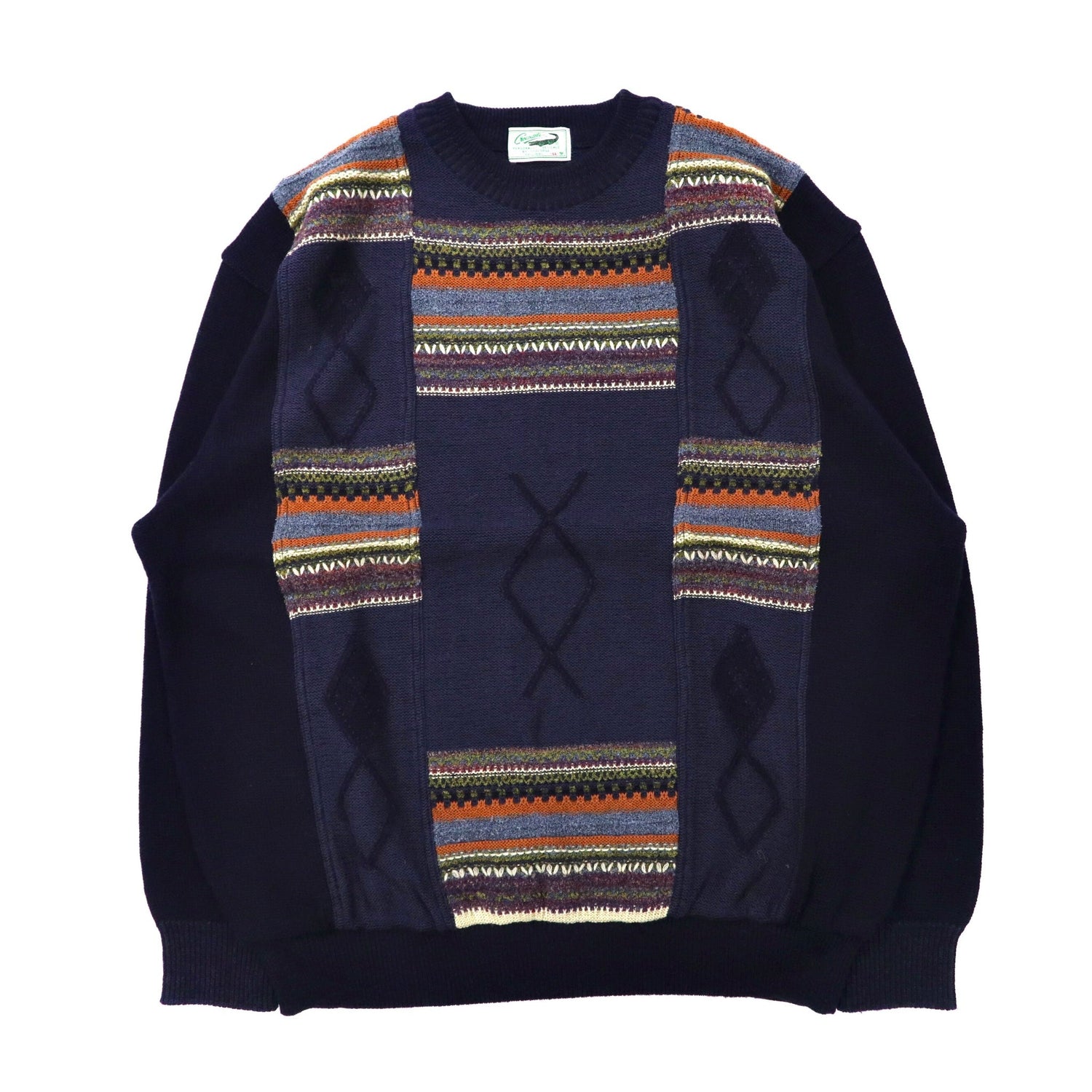 Crocodile 3D Knit Sweater LL Navy Wool Patterned – 日本然リトテ