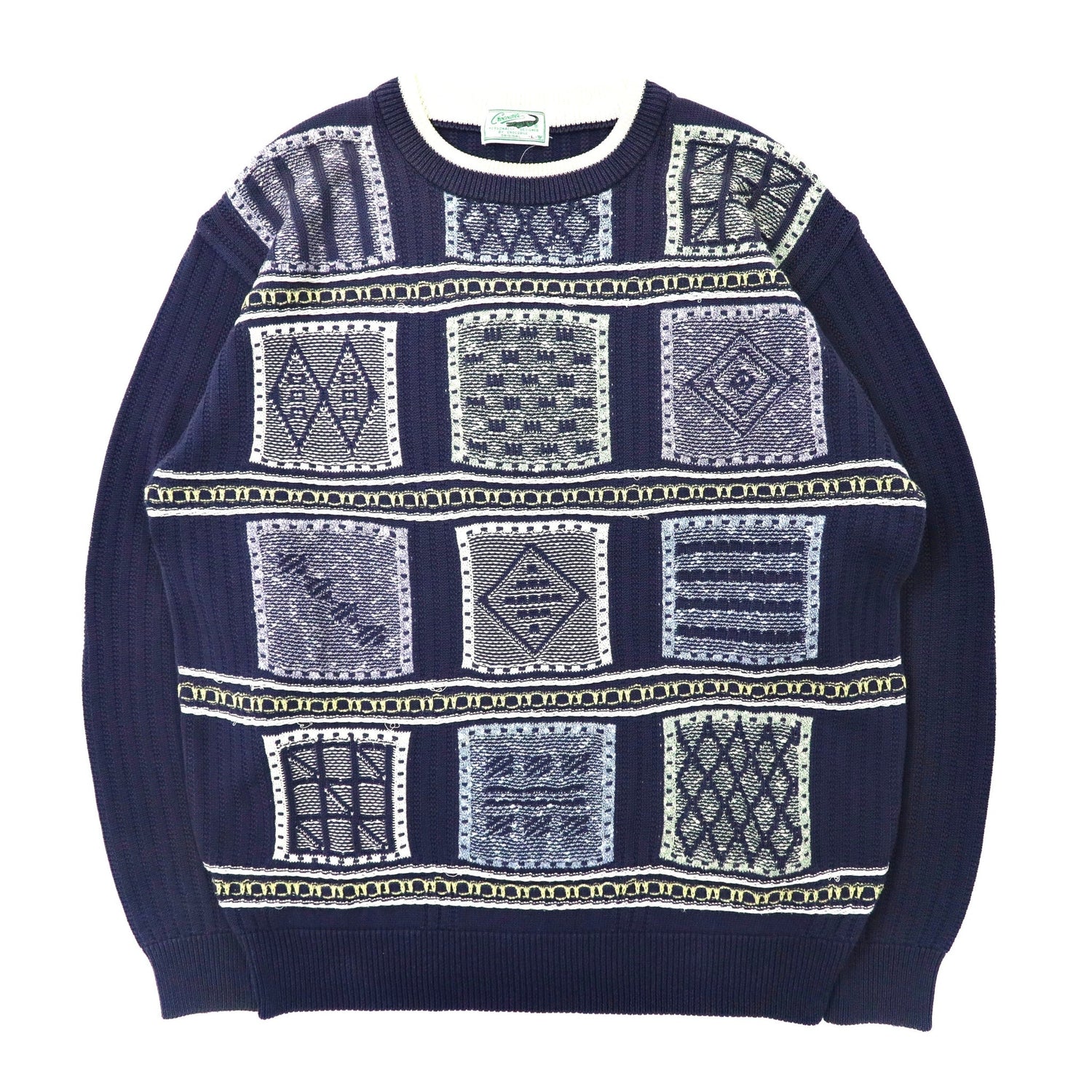 Crocodile Patterned Knit Sweater L Navy Cotton Japan MADE – 日本然