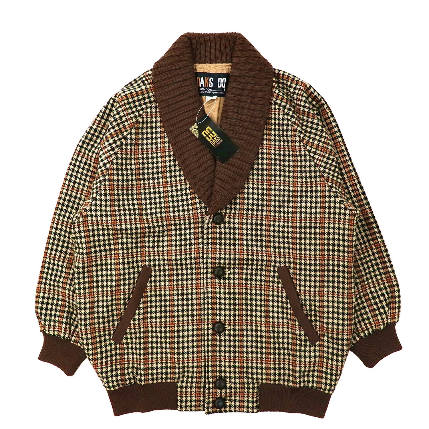 DAKS wool silk check shirt brown