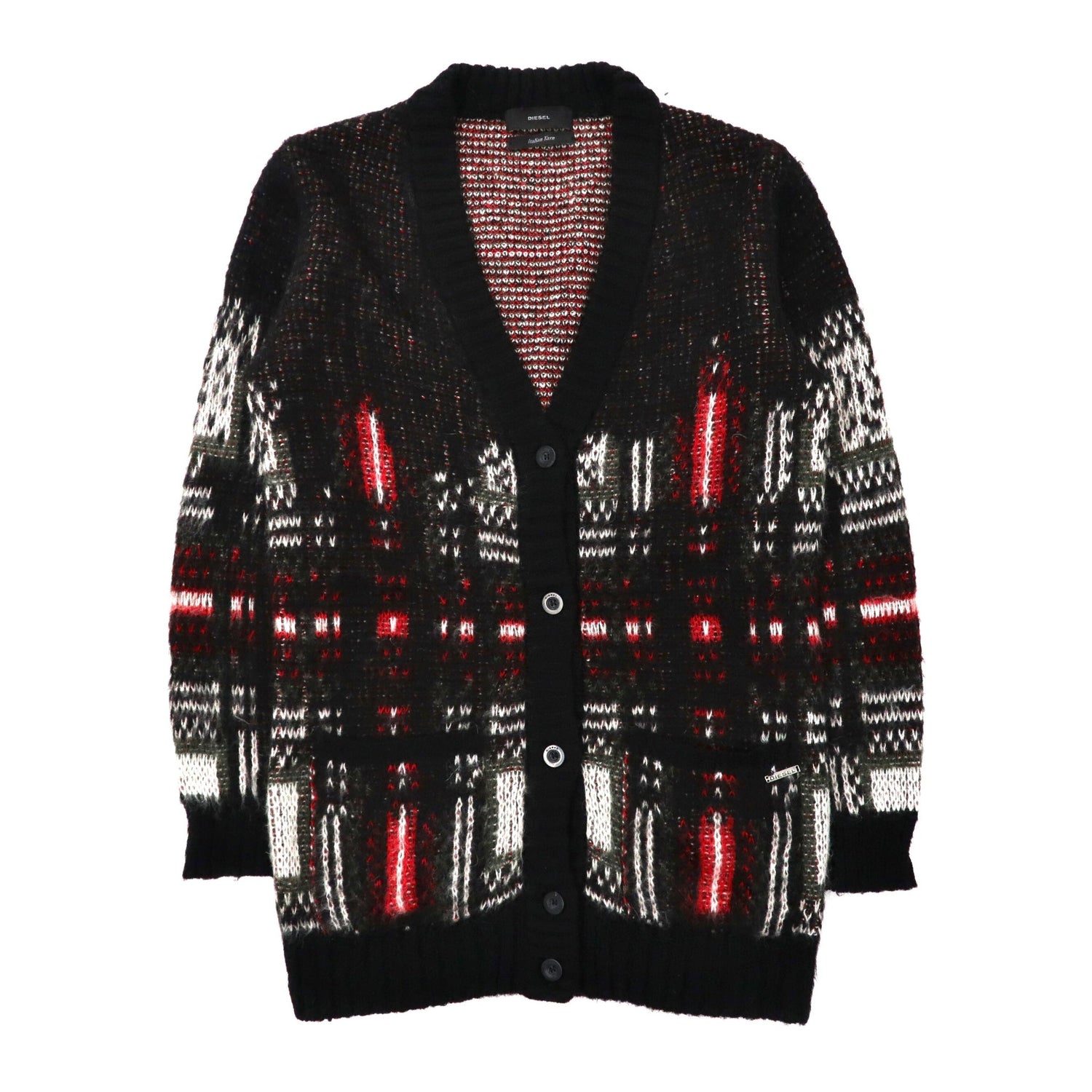 DIESEL PATTERNED Mohair knit Cardigan Free Black Wool ITALIAN YARN