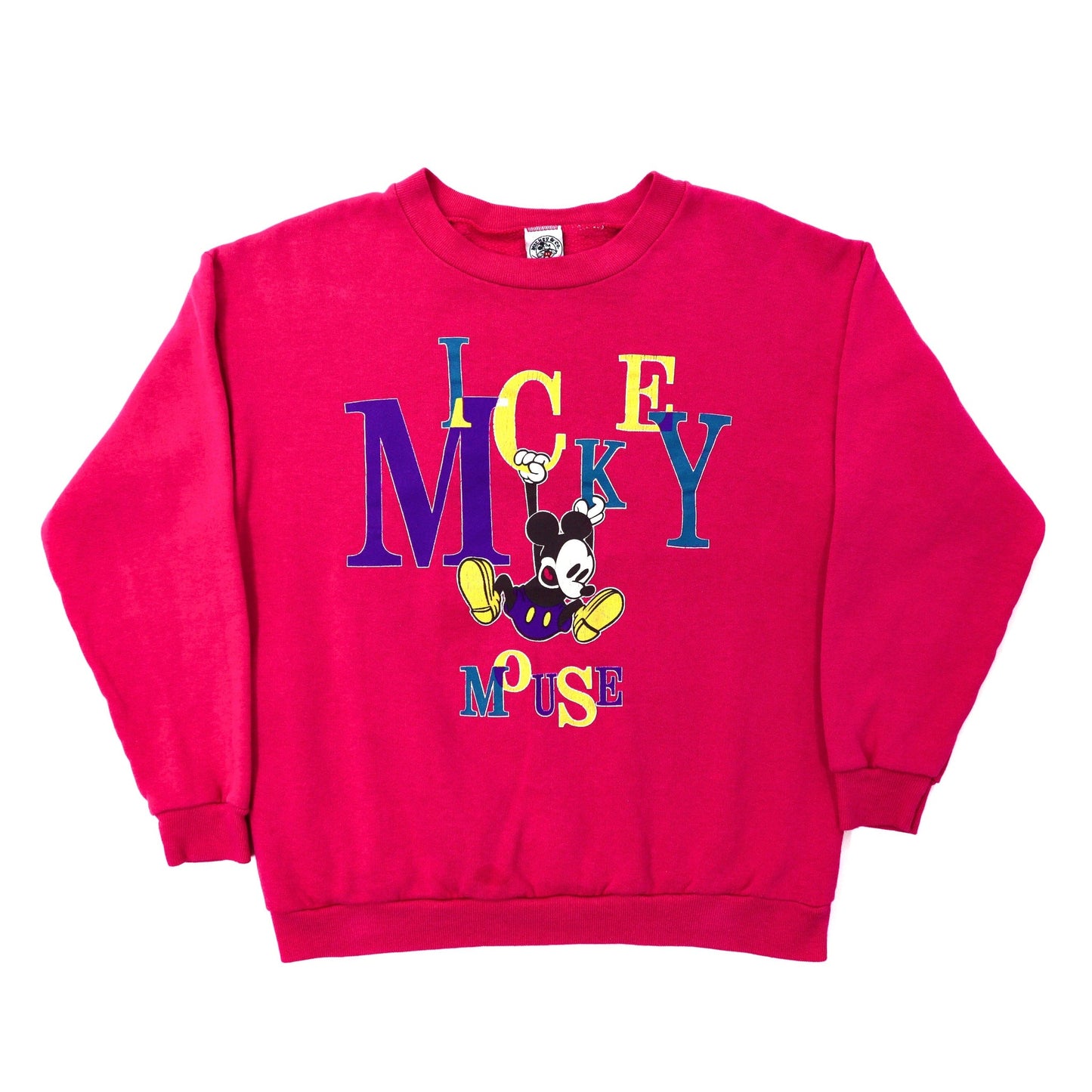 Disney クルーネックスウェット S ピンク コットン ミッキーマウス 90年代-VINTAGE-古着