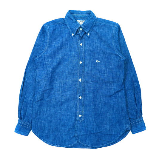 EVISU ボタンダウンシャツ 38 ブルー シャンブレー ロゴ刺繍 カモメ 日本製-EVISU-古着