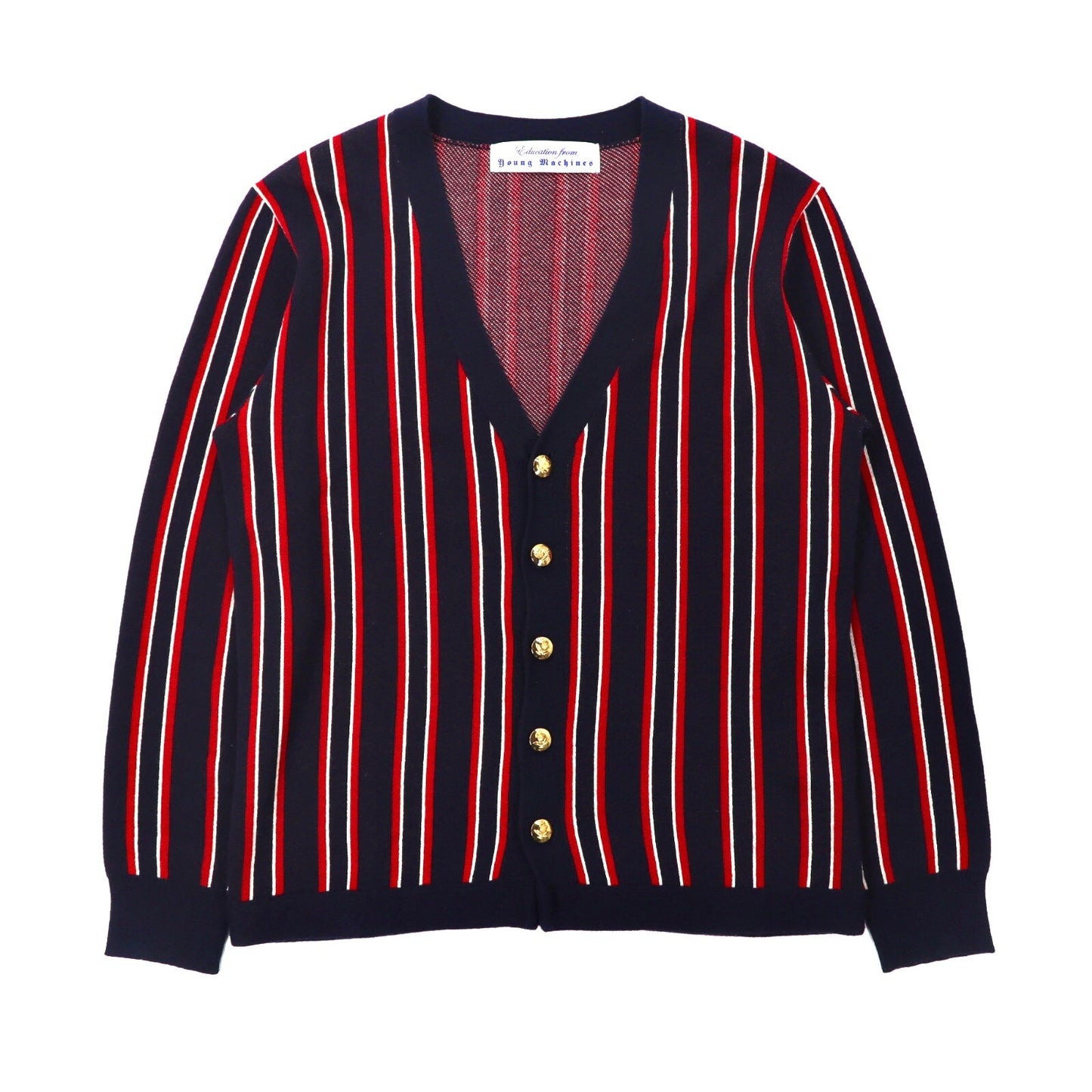 Education from Young Machines Knit Cardigan 3 Navy Striped Acrylic