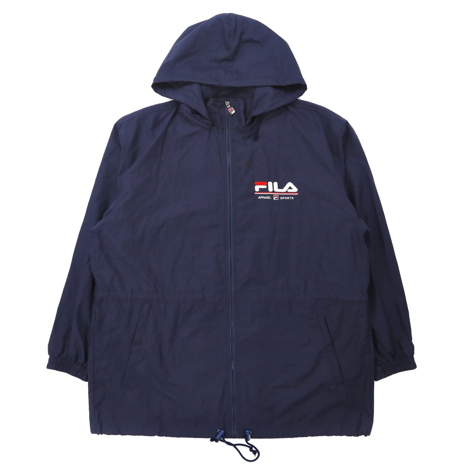 FILA ドロストナイロンジャケット XL ネイビー ビッグサイズ フード着脱式 ロゴ刺繍 90年代-FILA-古着