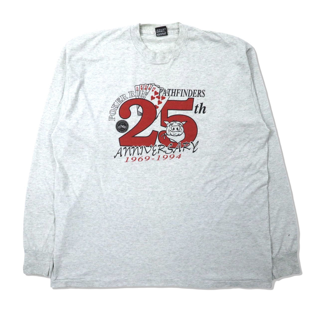 FRUIT OF THE LOOM ビッグサイズ ロングスリーブTシャツ XXL グレー コットン PORKER RUN 25周年記念 両面プリント 90年代 USA製-VINTAGE-古着