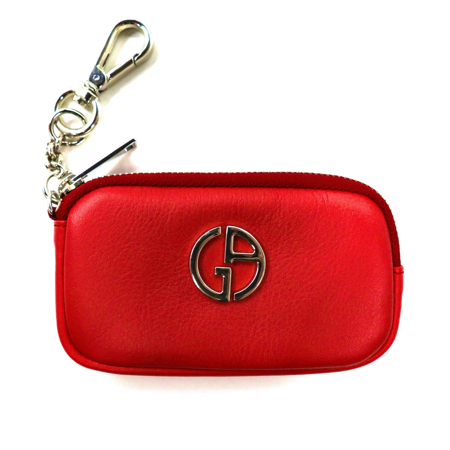 GIORGIO ARMANI COIN WALLET Key Case Red Leather Logo Motif Y1H306