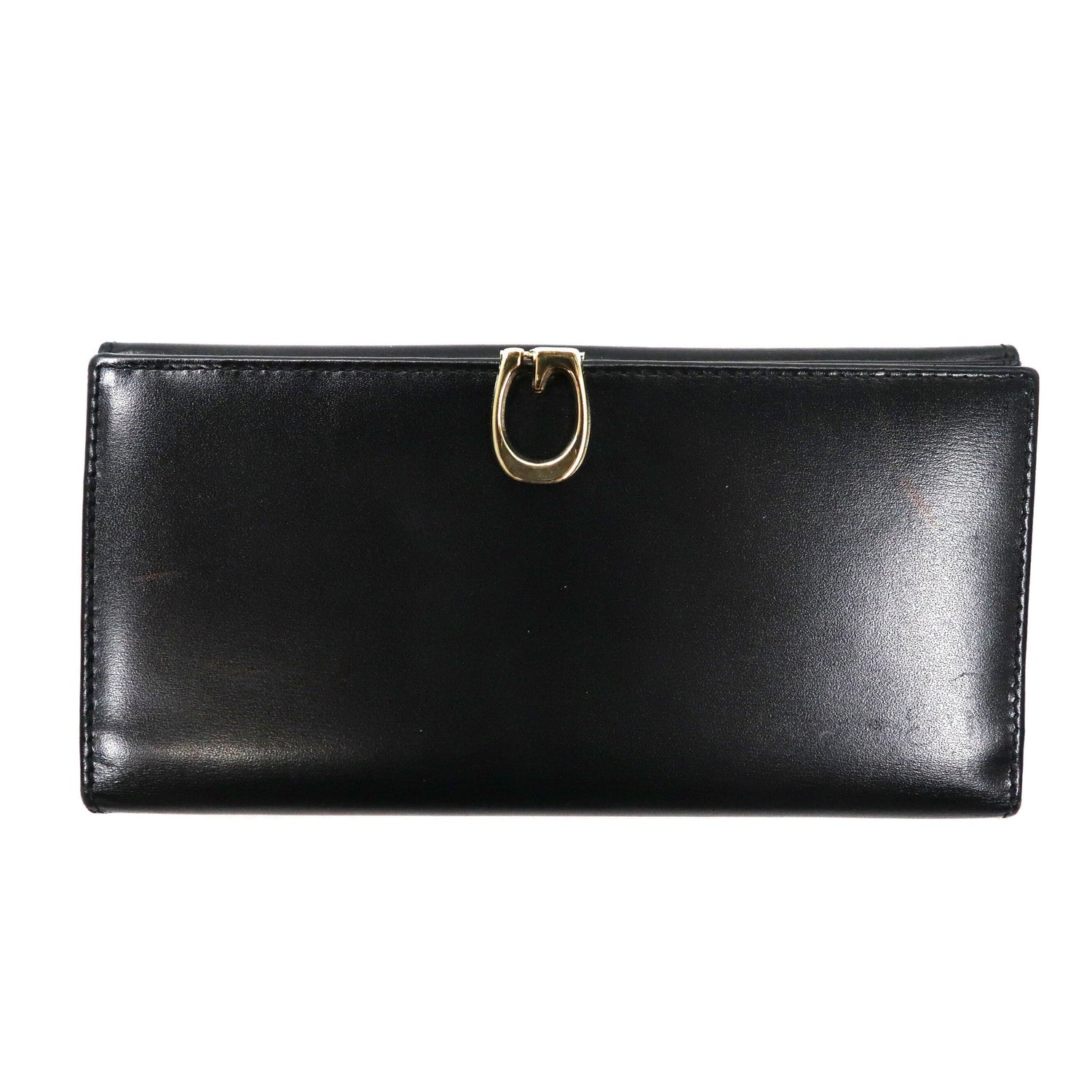 GUCCI LONG WALLET Black leather calfskin G logo bracket 035-2192 