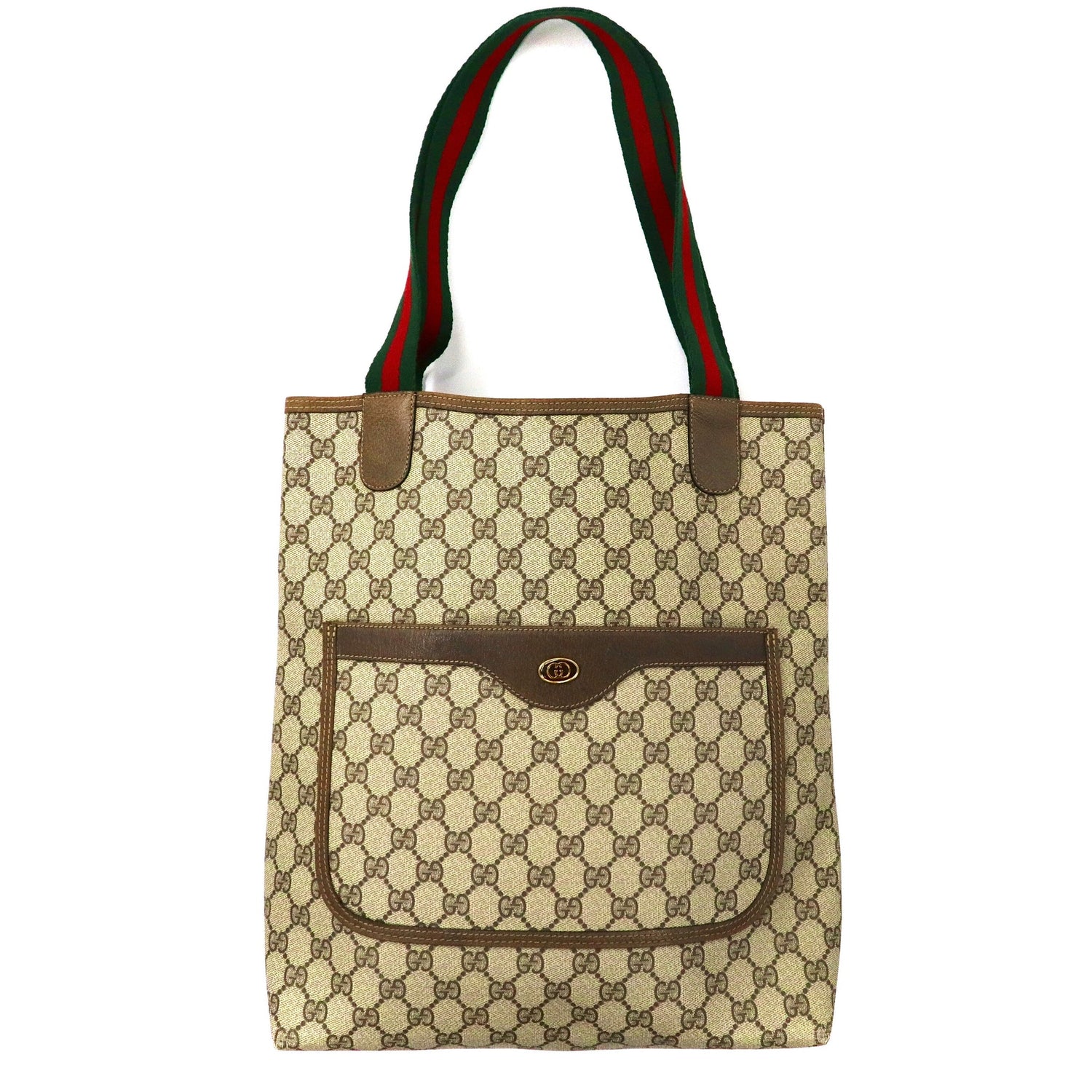 GUCCI Tote Bag Beige PVC Sherry Line GG Pattern Vintage Gucci
