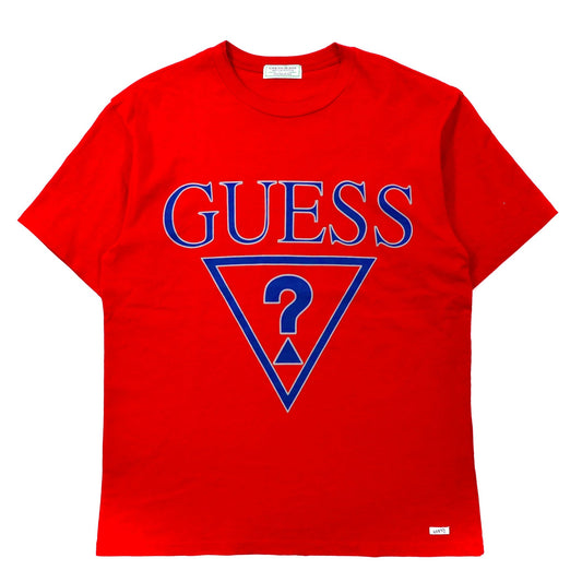 GUESS JEANS ビッグサイズ ロゴプリントTシャツ M レッド コットン トライアングルロゴ ヘビーウェイト-GUESS-古着