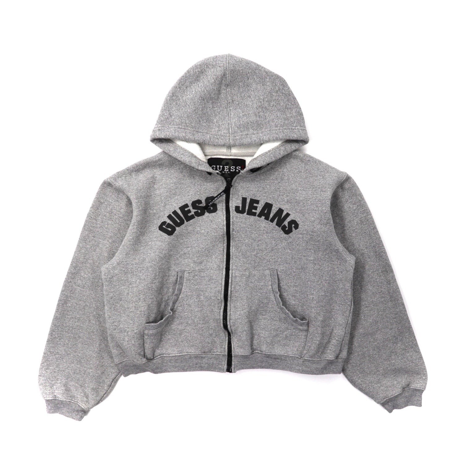 GUESS Cropped ZIP UP HOODIE M Gray Cotton Brushed Lining Lining