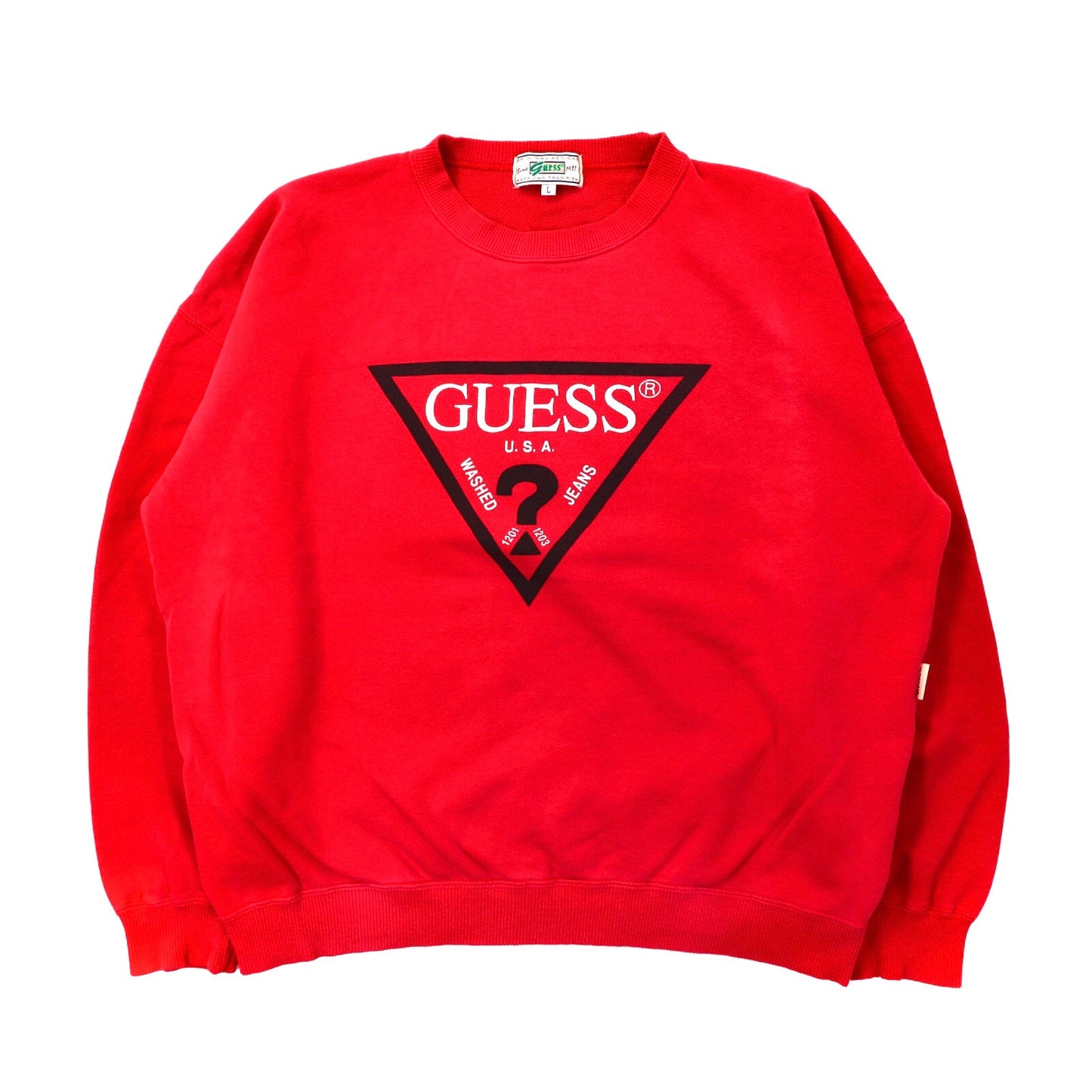 GUESS クルーネックスウェット L レッド コットン 90年代 日本製-GUESS-古着