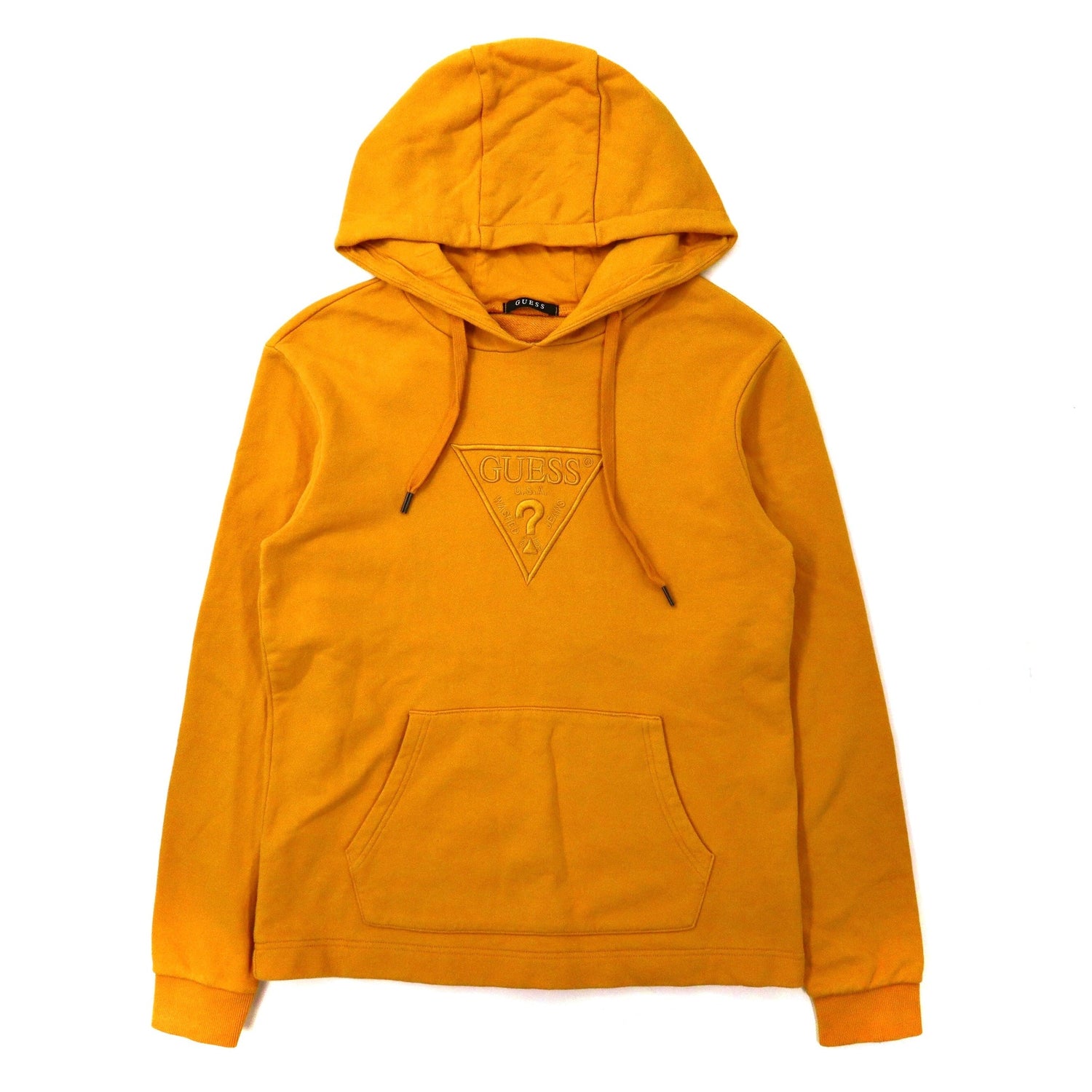 GUESS Logo HOODIE M Yellow Cotton Triangle Logo Embroidery – 日本 