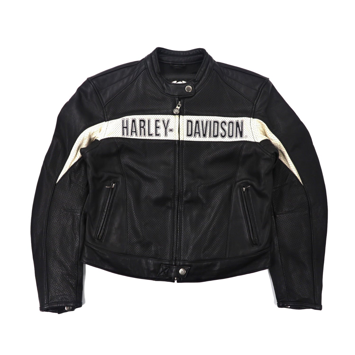 HARLEY DAVIDSON ライダースジャケット ブラック パンチングレザー-