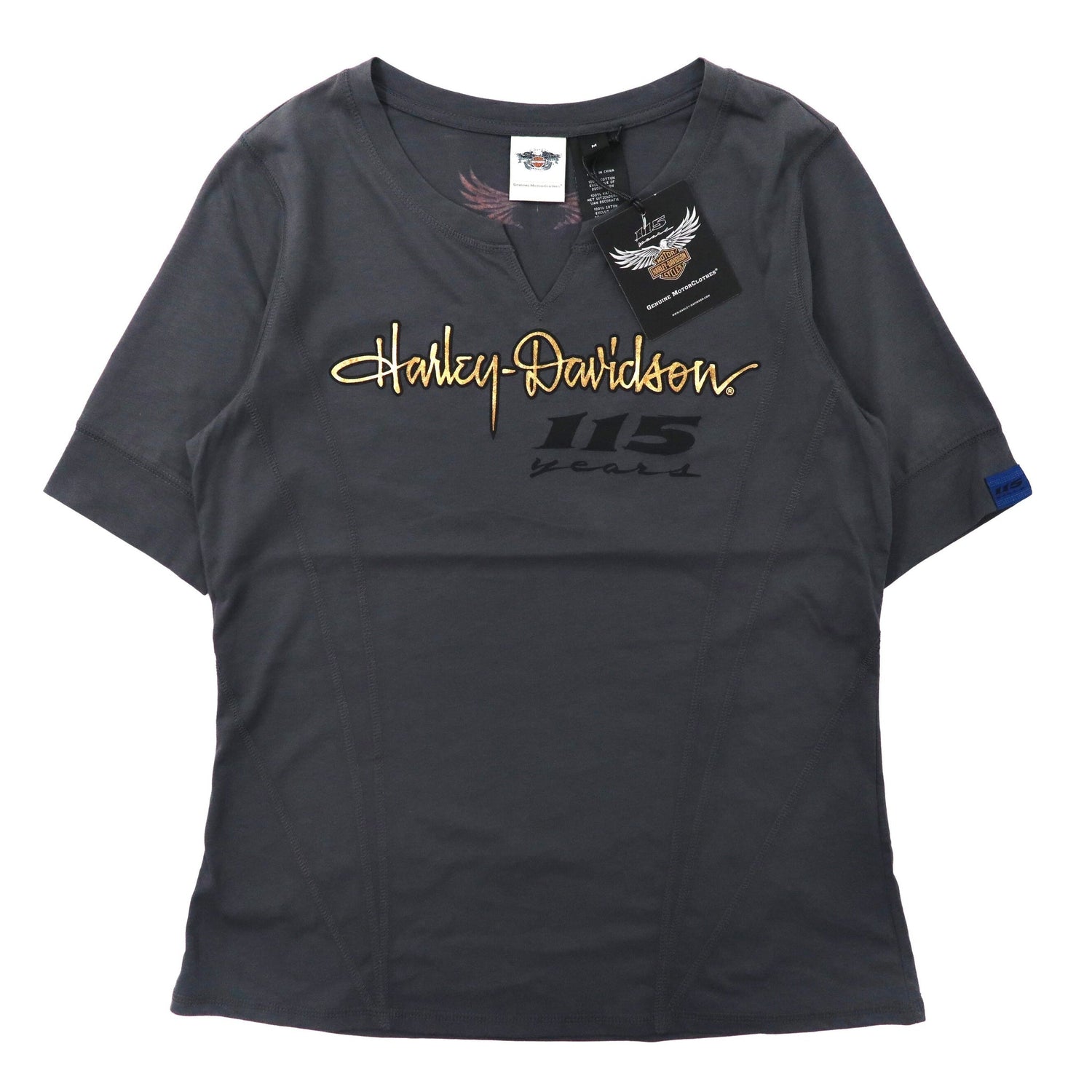 Harley Davidson Logo Print Tee T-Shirt M Gray Cotton 115th