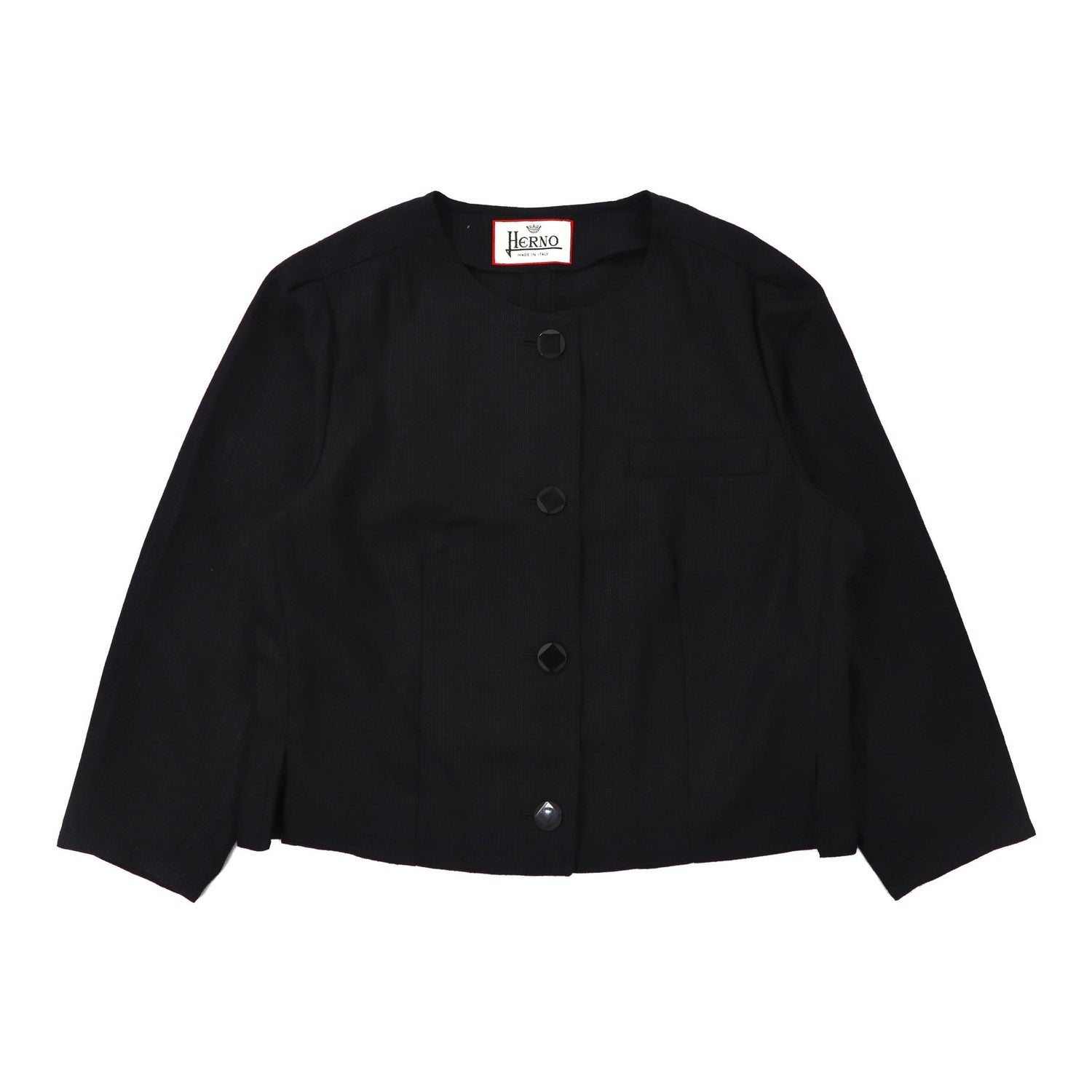 HERNO Collarless Jacket 46 Black Wool Italian