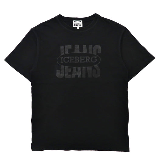 ICEBERG JEANS ビッグロゴプリントTシャツ L ブラック コットン イタリア製-ICEBERG-古着