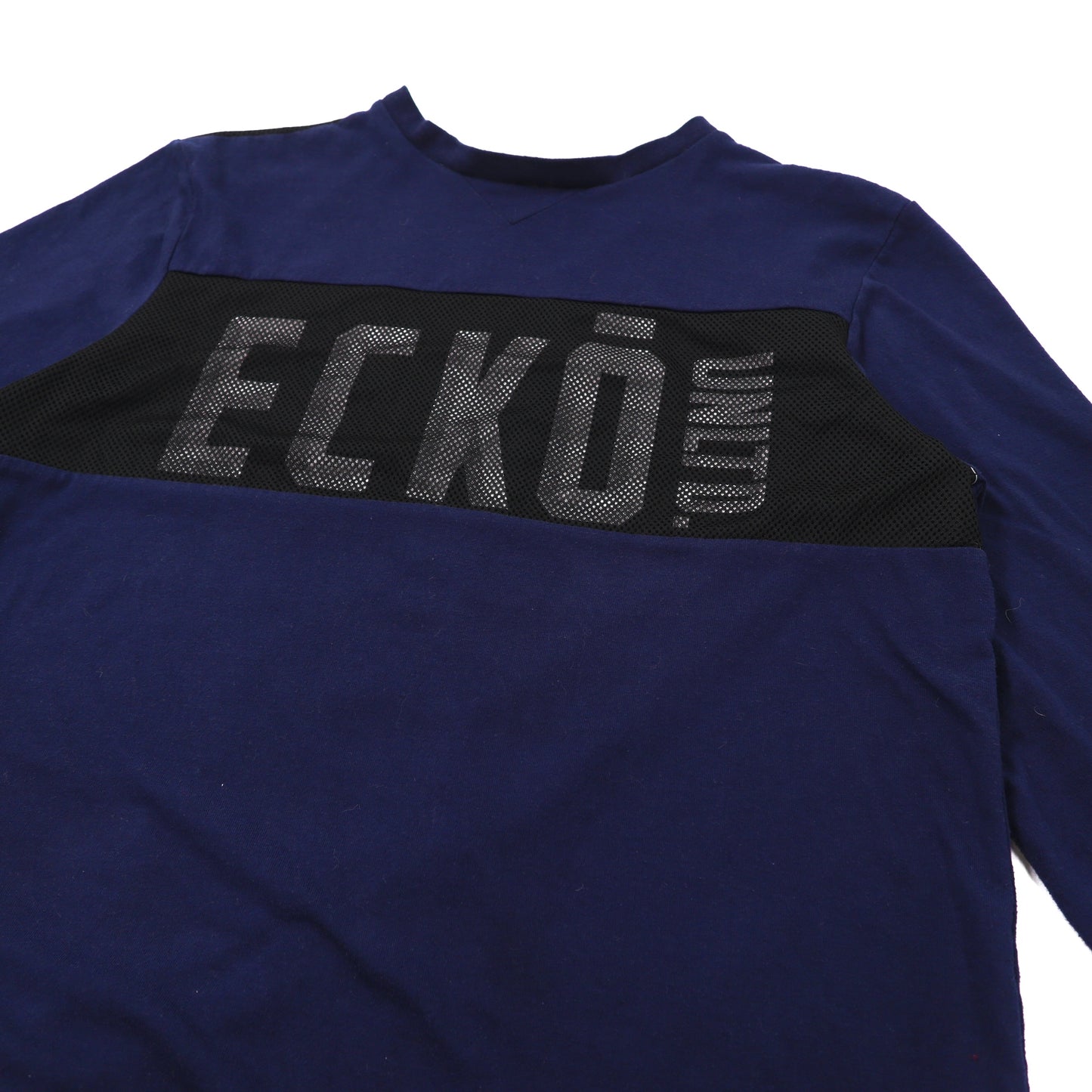 ecko unltd. メッシュ切り替えロングスリーブTシャツ M ネイビー コットン ロゴプリント ナンバリング 00年代