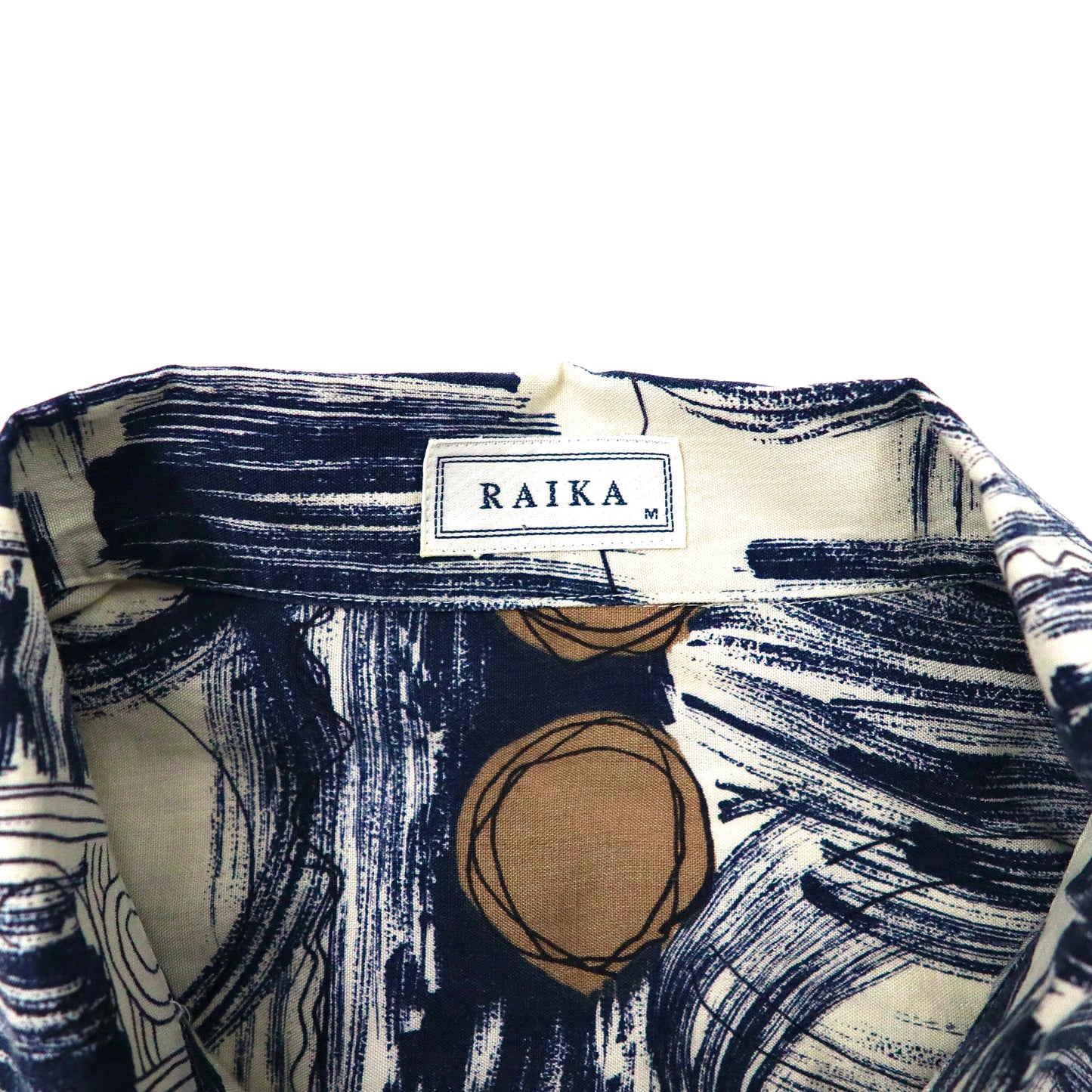 RAIKA ビッグサイズ 半袖オープンカラーシャツ M ブルー テンセル 総柄 幾何学 日本製