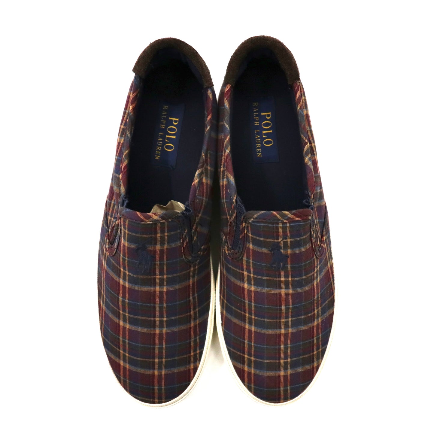 POLO RALPH LAUREN スリッポン スニーカー 26cm レッド タータンチェック キャンバス スモールポニー刺繍 VAUGHN SLIP ON-NE