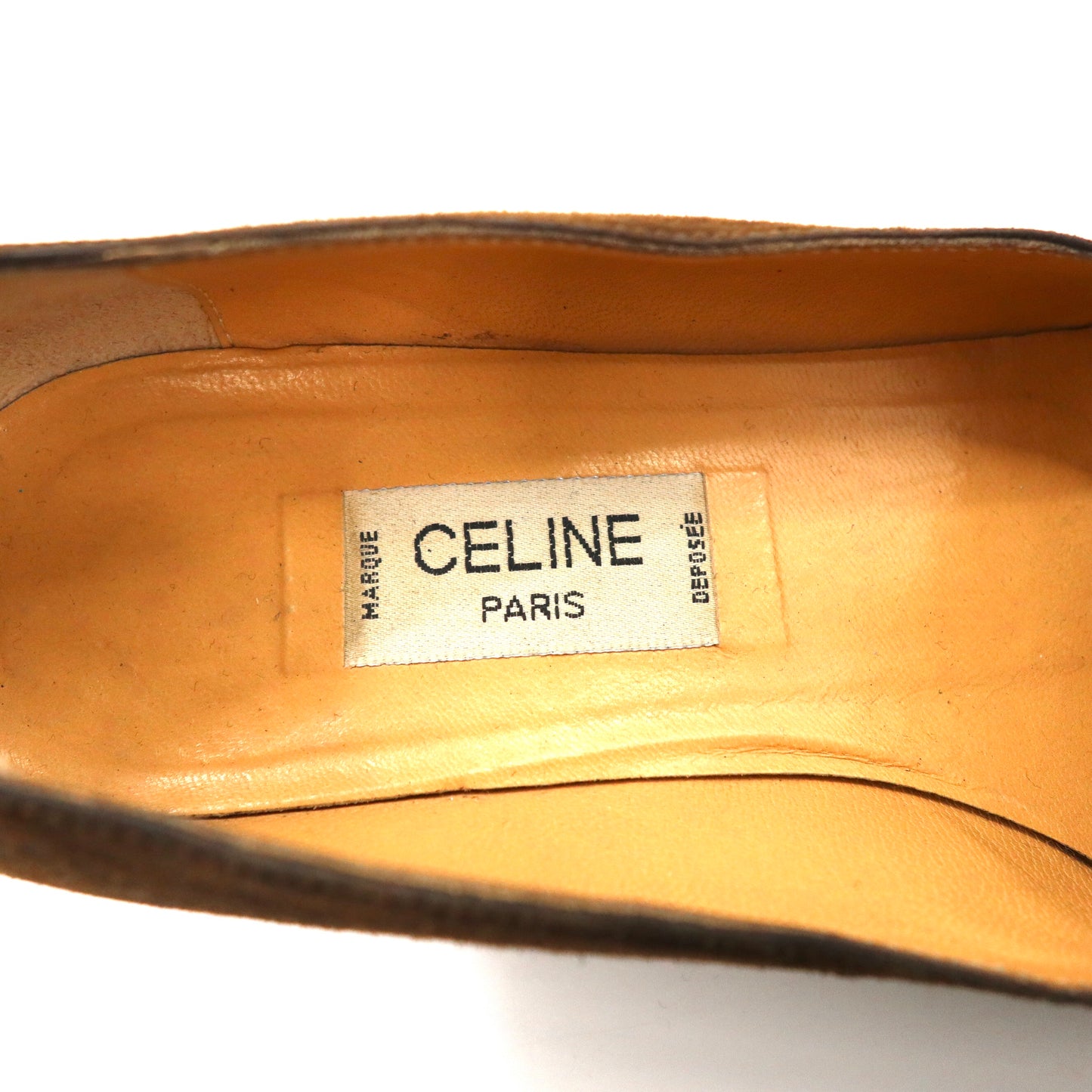 CELINE フラットパンプス 22.5cm ブラウン スエードレザー ロゴ金具 オールド イタリア製