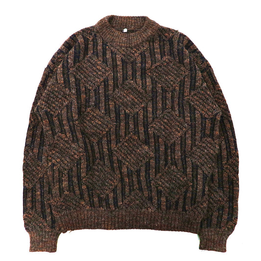 Mock-neck Wool Sweater モックネック 総柄ニット セーター XL ブラウン ウール