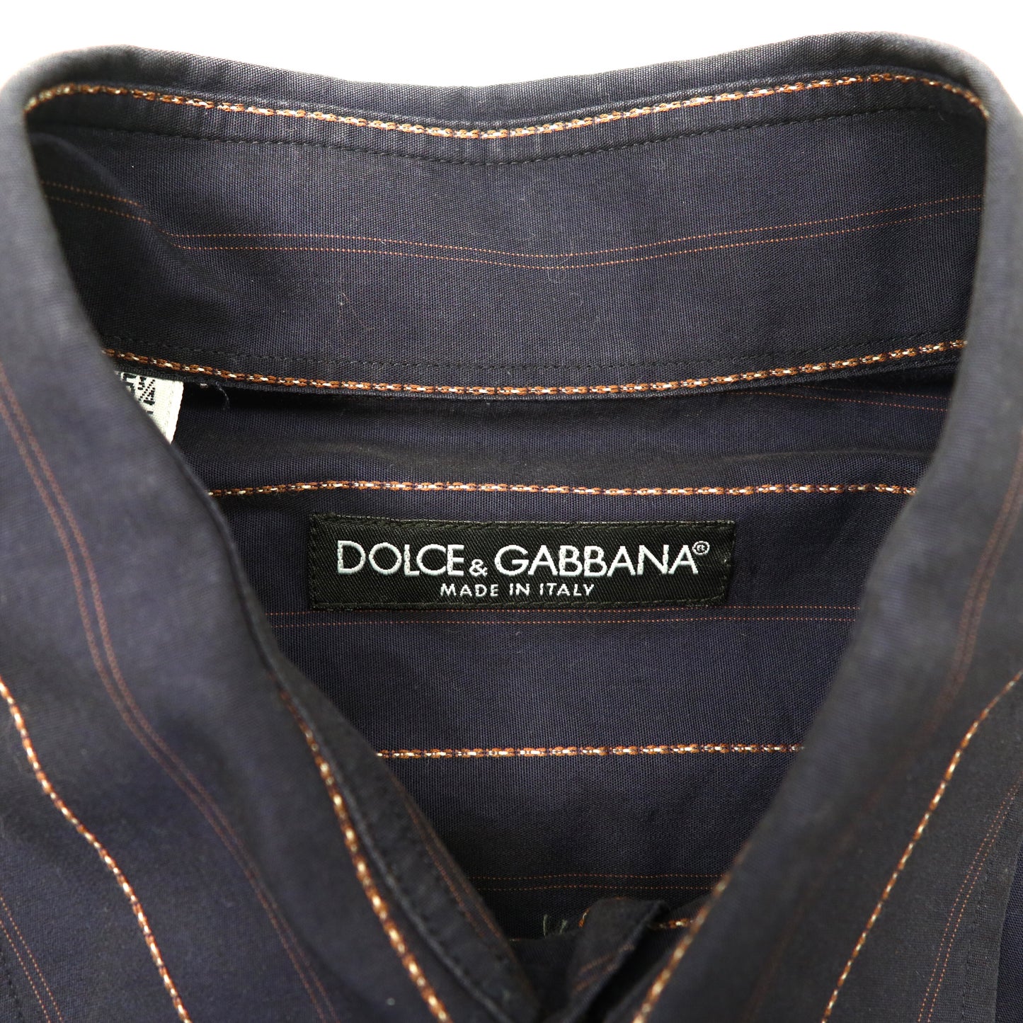 DOLCE & GABBANA ドレスシャツ 40 ネイビー ストライプ コットン カフス イタリア製