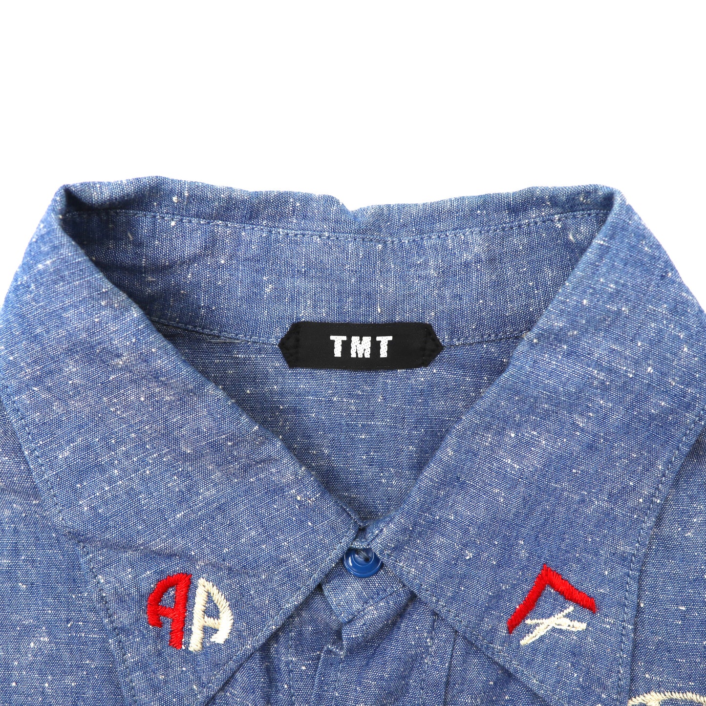 TMT シャンブレーシャツ M ブルー コットン 総柄 刺繍 日本製