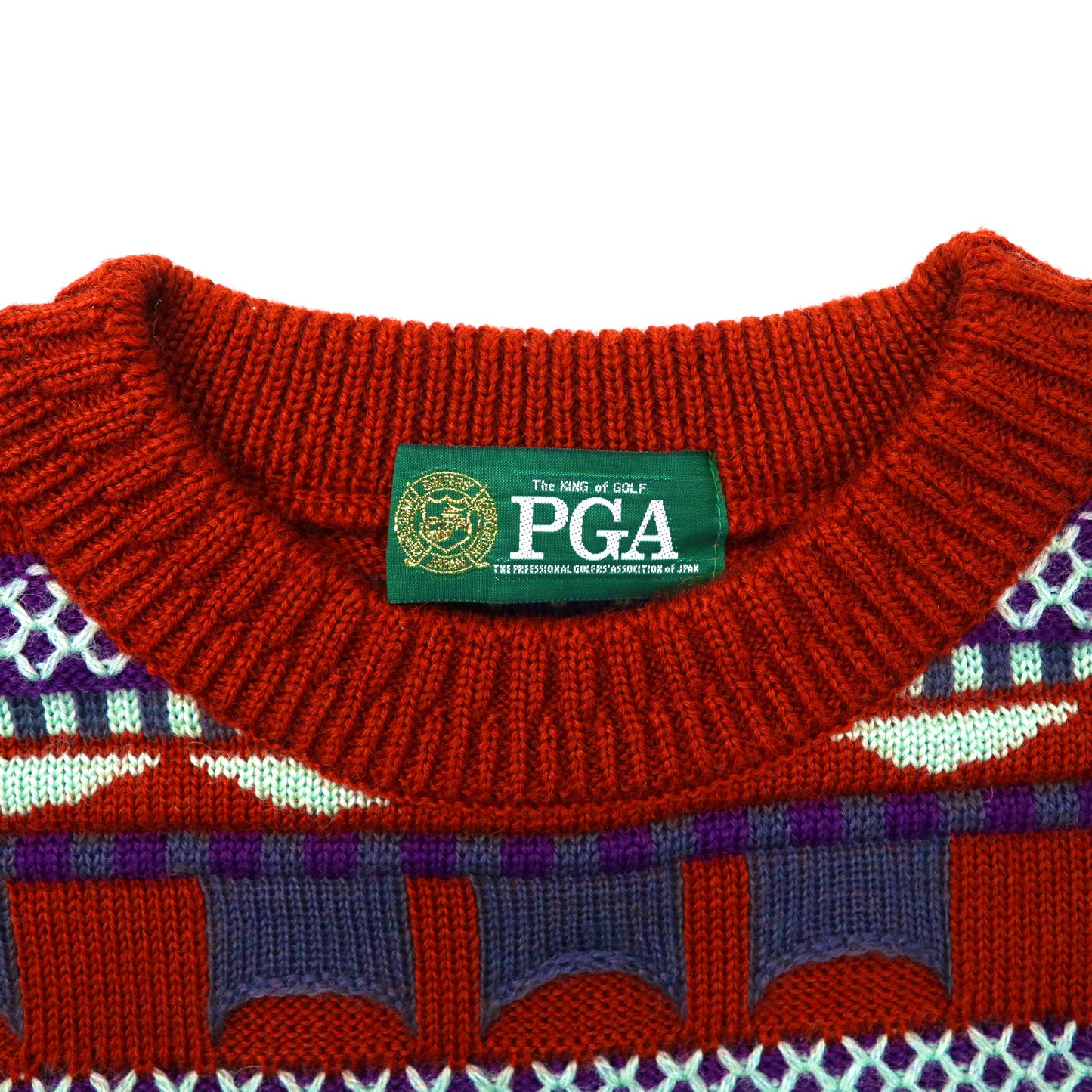PGA 3Dニット セーター M マルチカラー ウール 総柄 ゴルフ 日本製