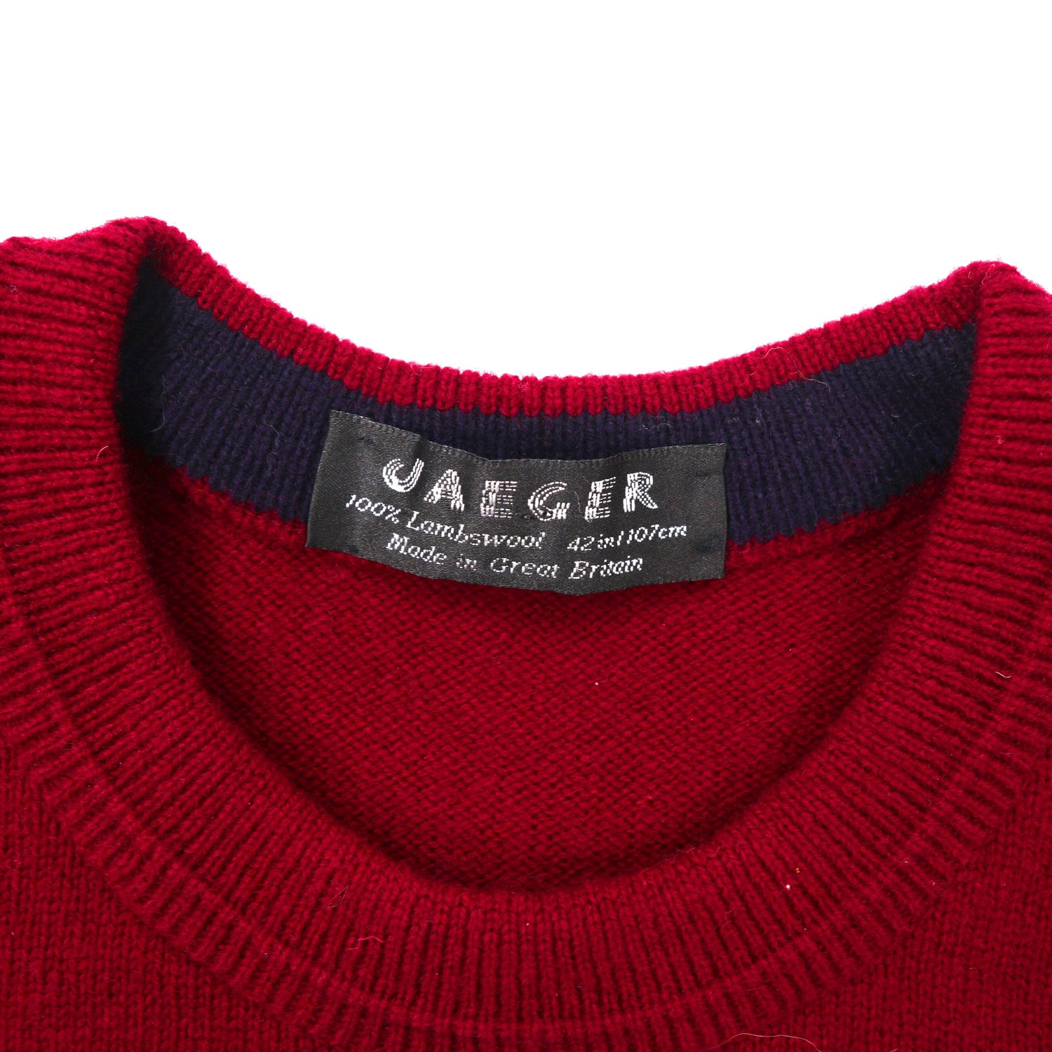 JAEGER Knit Sweater 42 Red Wool GOLF Embroidery Britain MADE