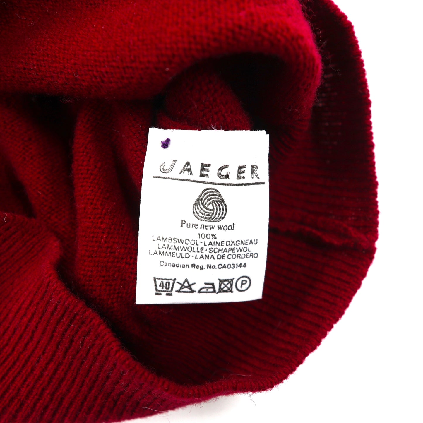 JAEGER ニットセーター 42 レッド ウール GOLF刺繍 イギリス製