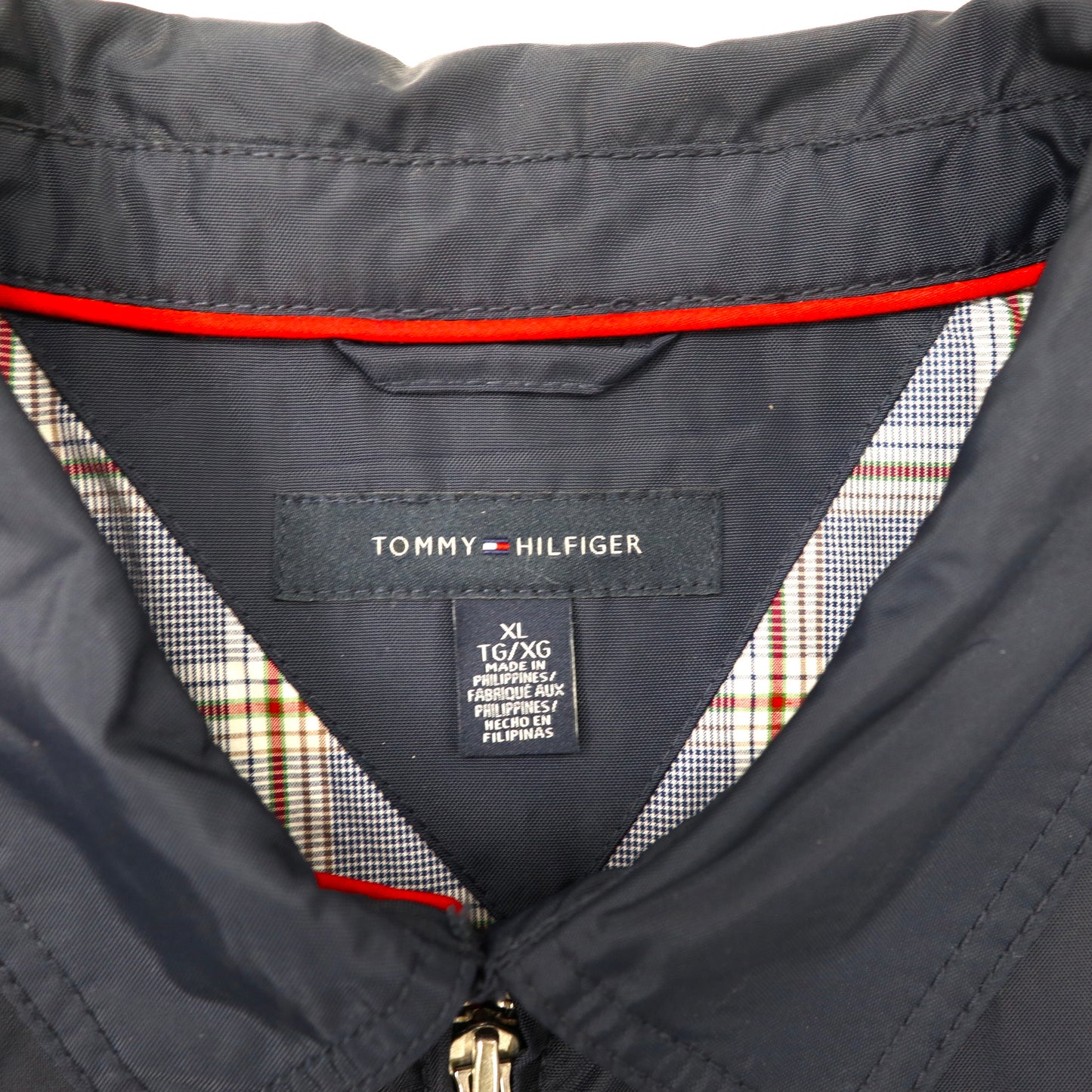 TOMMY HILFIGER スウィングトップ XL ネイビー ナイロン 裏地チェック ワンポイントロゴ刺繍