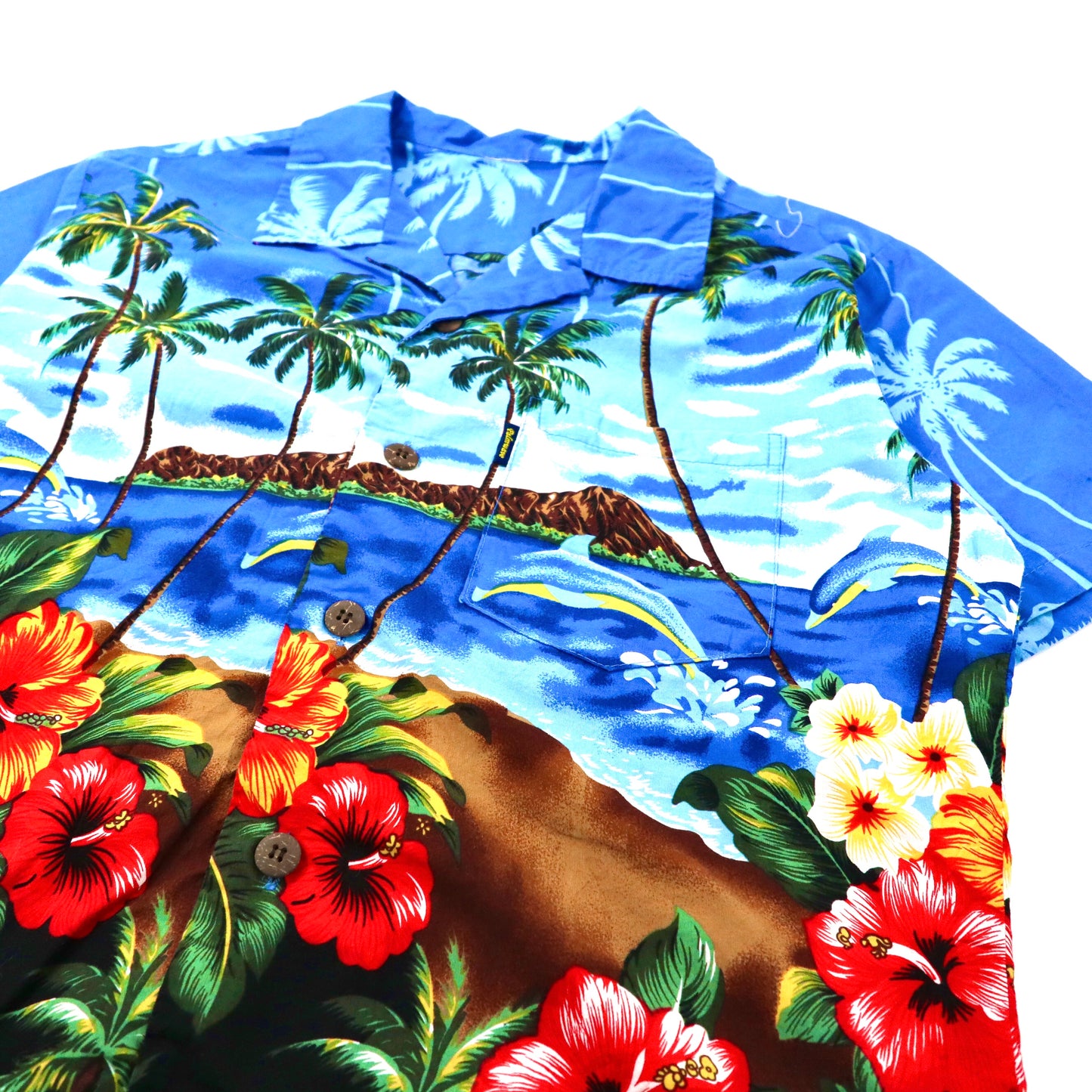 Palmwave アロハシャツ M ブルー コットン 総柄 ビーチ