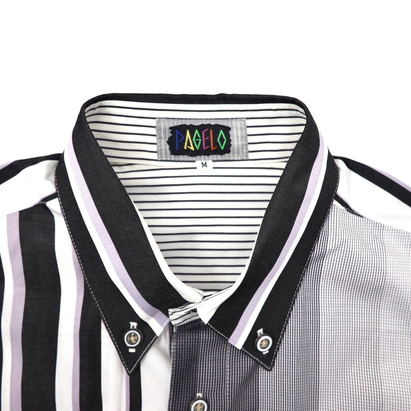 PAGELO ボタンダウンシャツ M グレー ストライプ クレイジーパターン
