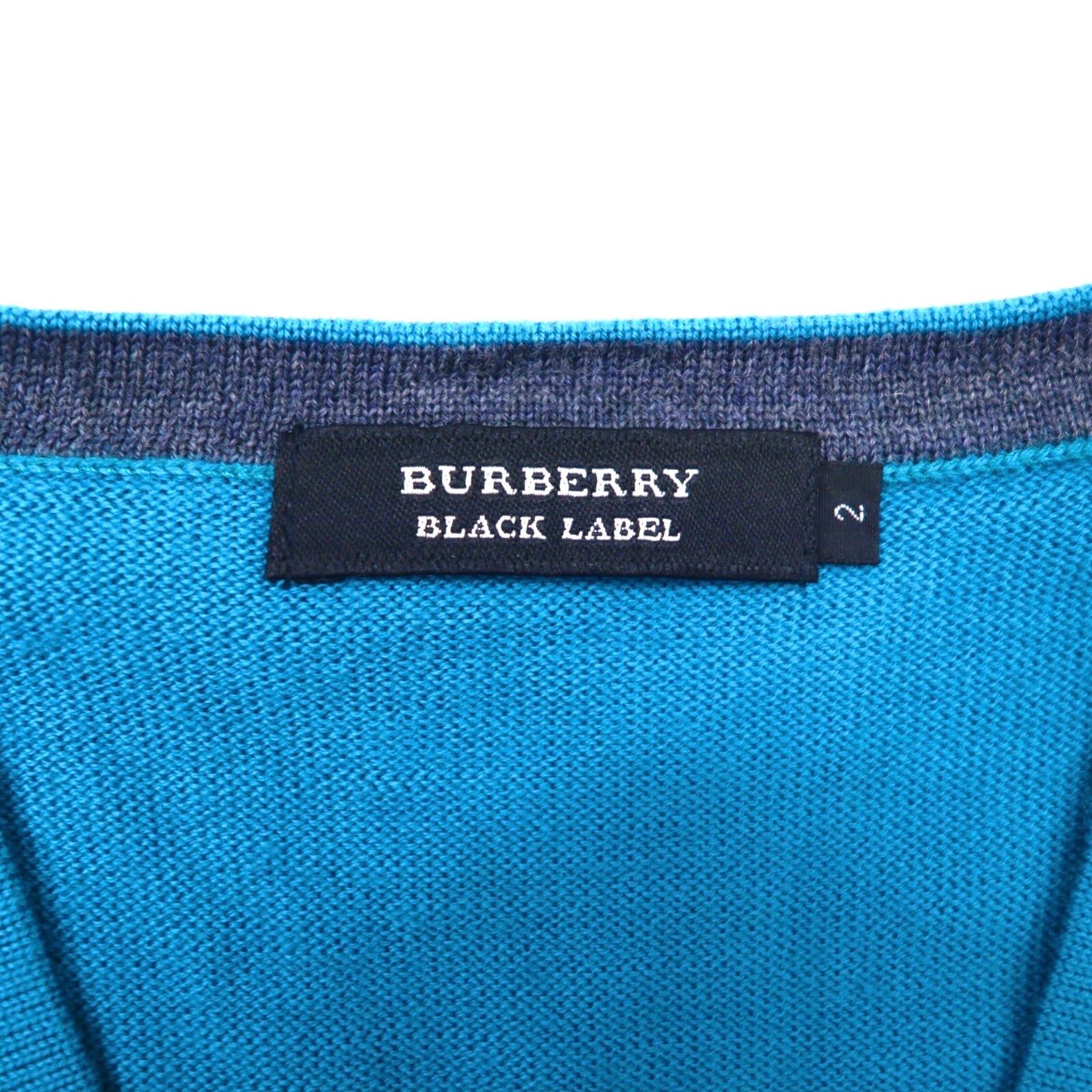Burberry BLACK LABEL Ｖネックセーター 2 ブルー ウール ロゴ刺繍