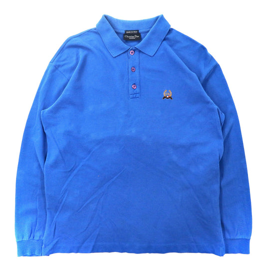 日本然リトテ-古着オンライン-Christian Dior MONSIEUR 長袖ポロシャツ 50 ブルー コットン オールド イタリア製-Christian Dior Monsieur Long Sleeve Polo Shirt 50 Blue Cotton Vintage Italian Made