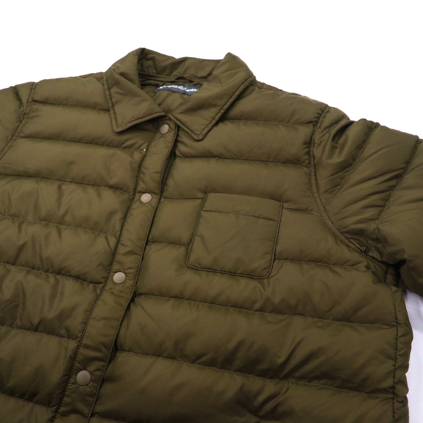 Eddie Bauer ストームダウンジャケット ダウンシャツ L カーキ ナイロン PREMIUM GOOSE DOWN EB900