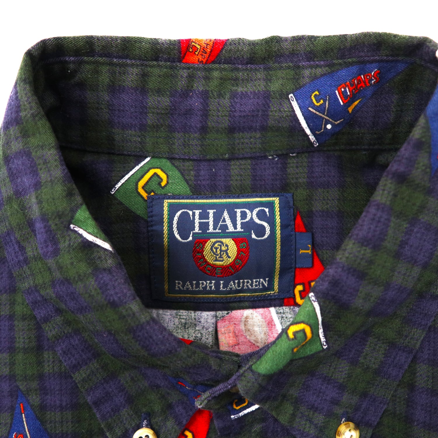 CHAPS RALPH LAUREN ボタンダウンシャツ L グリーン チェック コットン