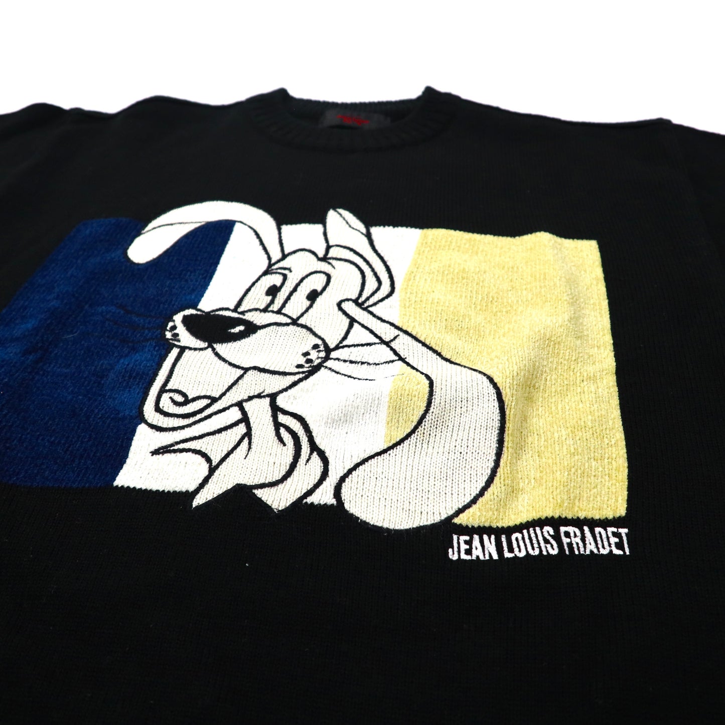 Jean Louis Fradet キャラクターニット セーター L ブラック アクリル 犬 ロゴ刺繍 90年代
