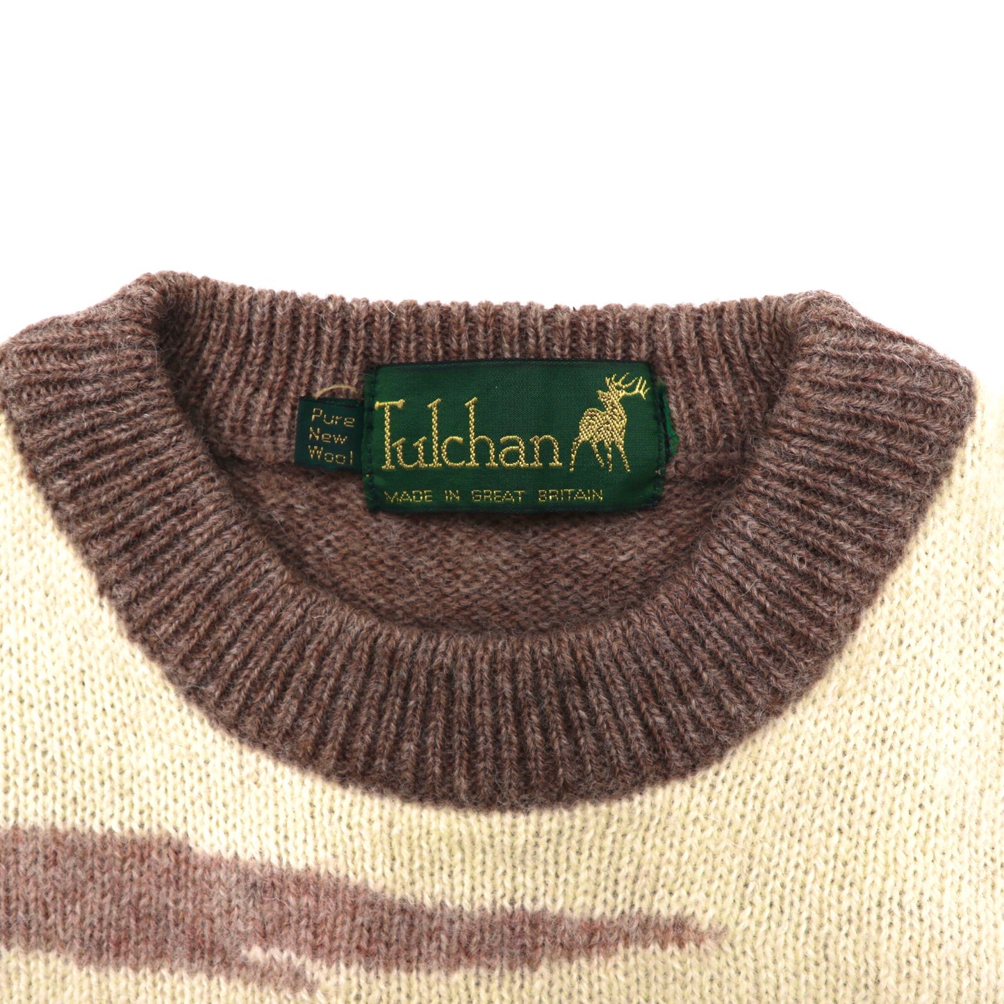 Tulchan クルーネックニットセーター M ブラウン ウール 風景柄 イギリス製