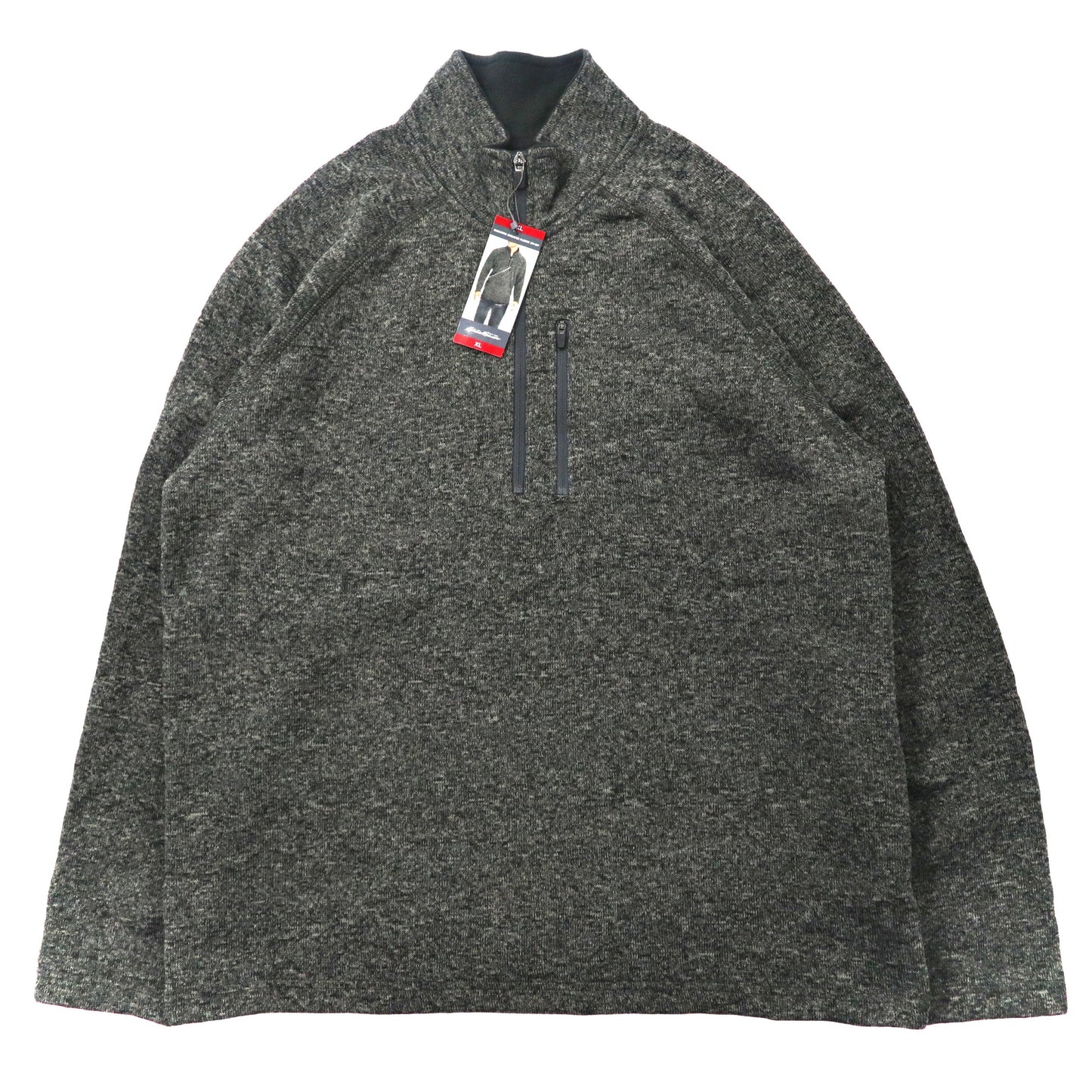 Eddie Bauer ハーフジップニット セーター XL グレー ポリエステル ハイネック RADIATOR SWEATER FLEECE 未使用品