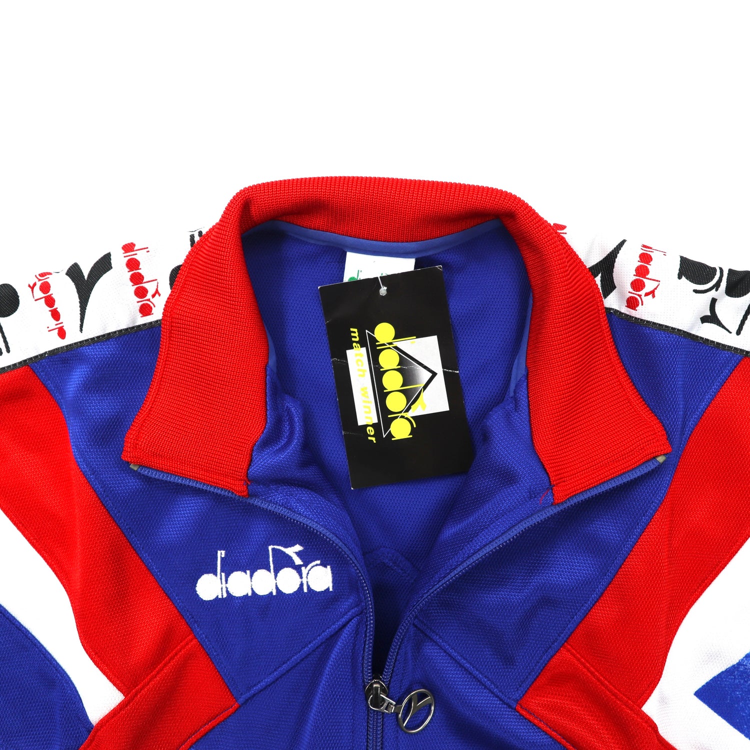 DIADORA TRACK JACKET S Blue Polyester side line logo embroidery 90s Unused