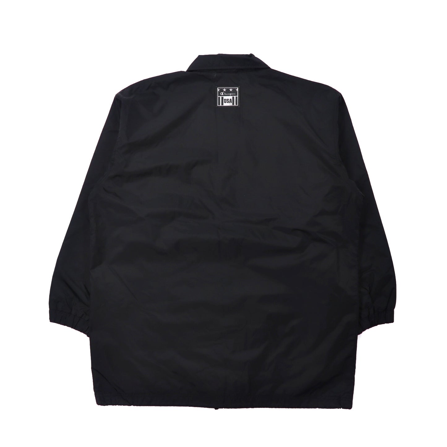 Champion Long Coach Jacket M Black Nylon Script Logo 90s – 日本然