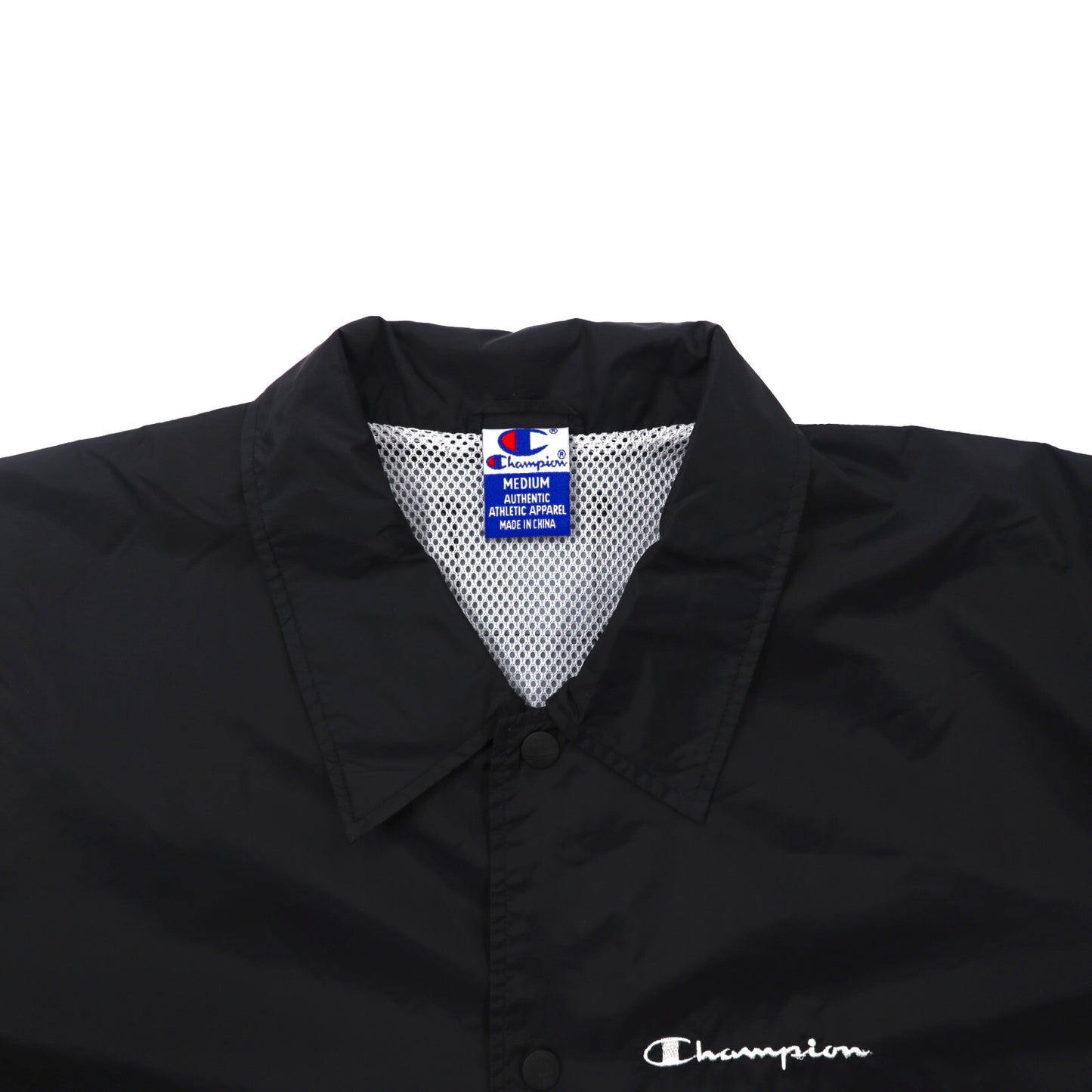 Champion Long Coach Jacket M Black Nylon Script Logo 90s – 日本然