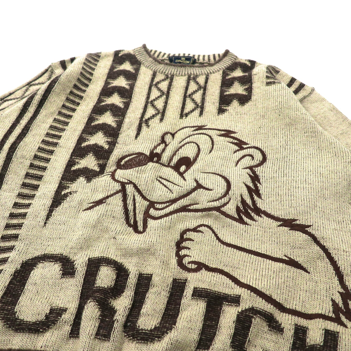 CRUTCH ( GALFY ) キャラクターニット セーター  L ブラウン アクリル 総柄 ガルフィー 90年代