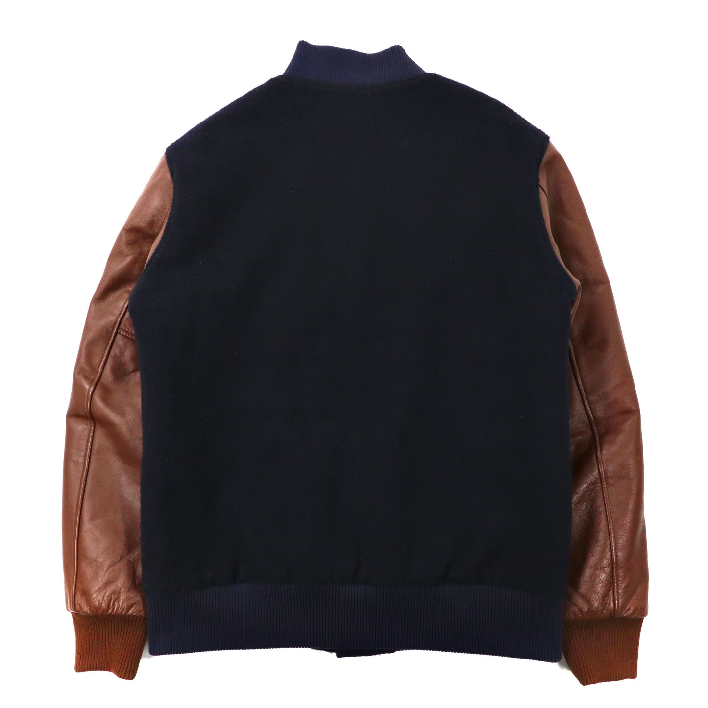 Mr. GENTLEMAN Leather Sleeve VARSITY JACKET L Navy Brown Wool Lamb Leather  MG13A-CO06 Japan MADE