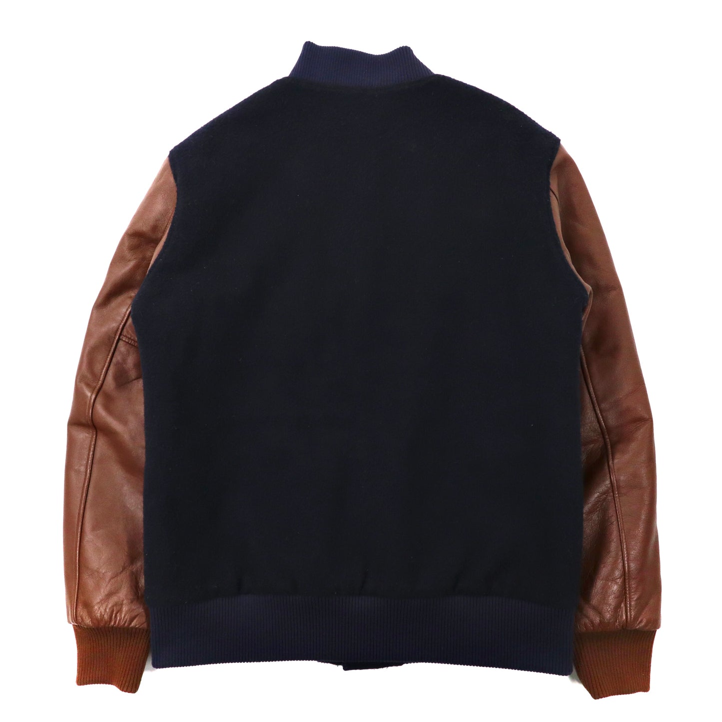 Mr. GENTLEMAN Leather Sleeve VARSITY JACKET L Navy Brown Wool Lamb ...