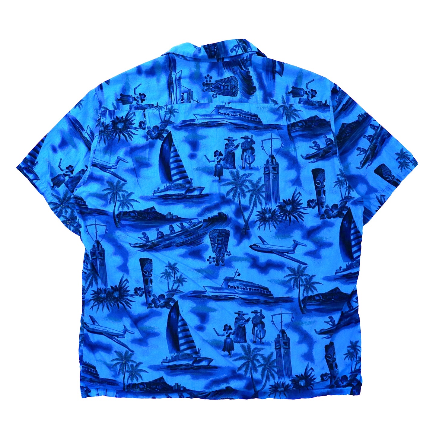 アロハシャツ L ブルー コットン 総柄 ハワイ製