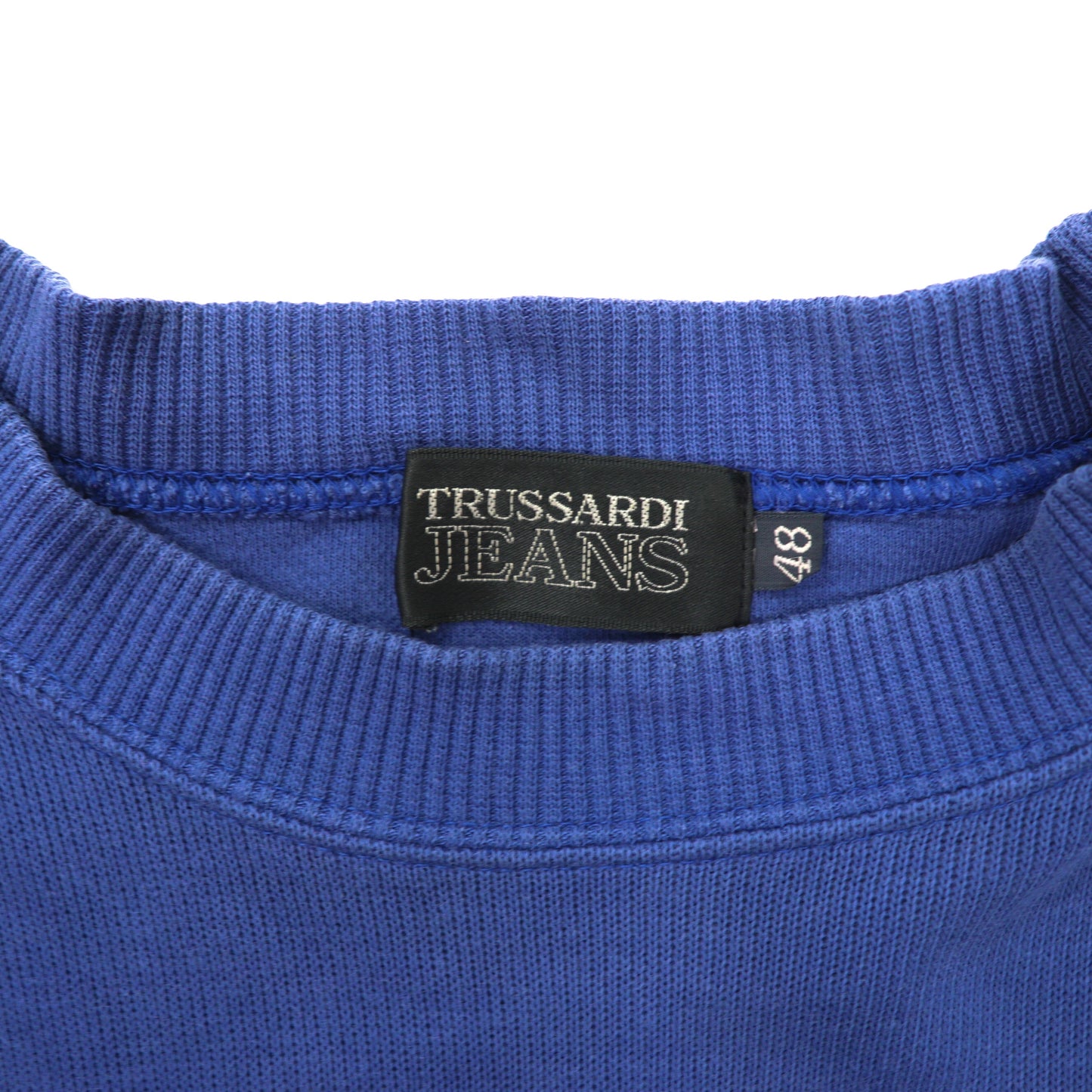 TRUSSARDI JEANS クルーネックスウェット 48 ブルー コットン ビッグサイズ  ロゴ刺繍 90年代